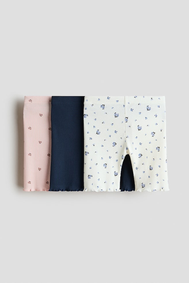 3-Pack Ribbed Bike Shorts - White/floral/White/pink striped/Pink/floral - 1