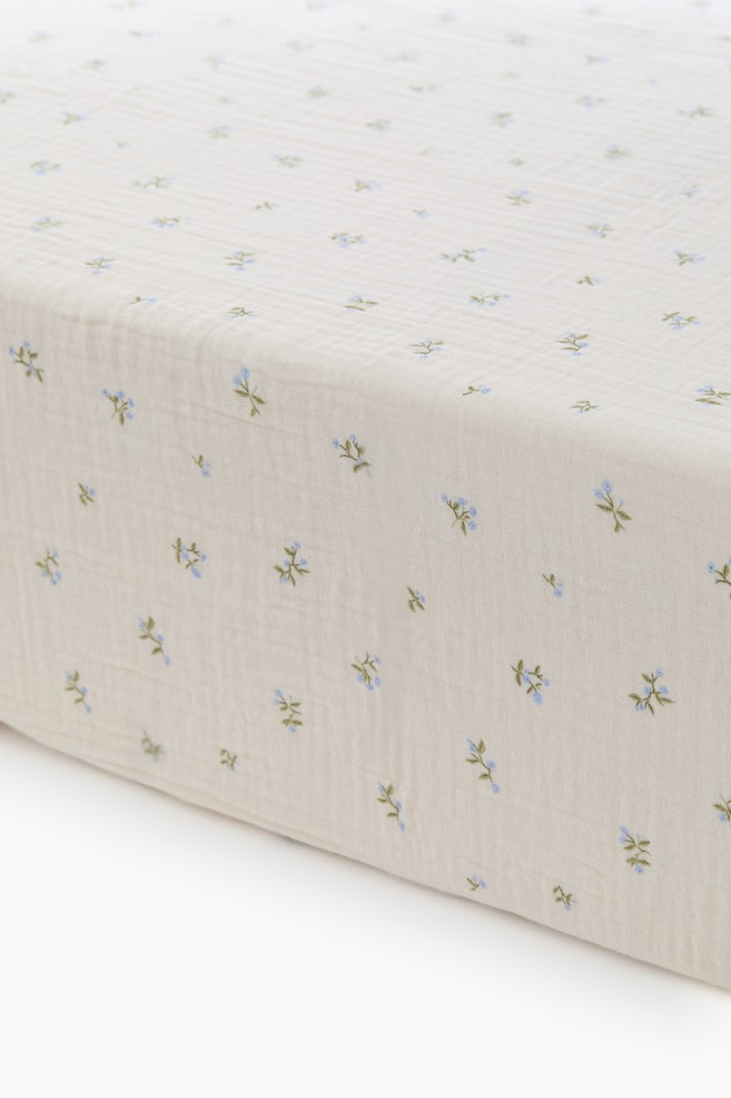 Muslin cot fitted sheet - Cream/Floral/Light pink/Floral - 1
