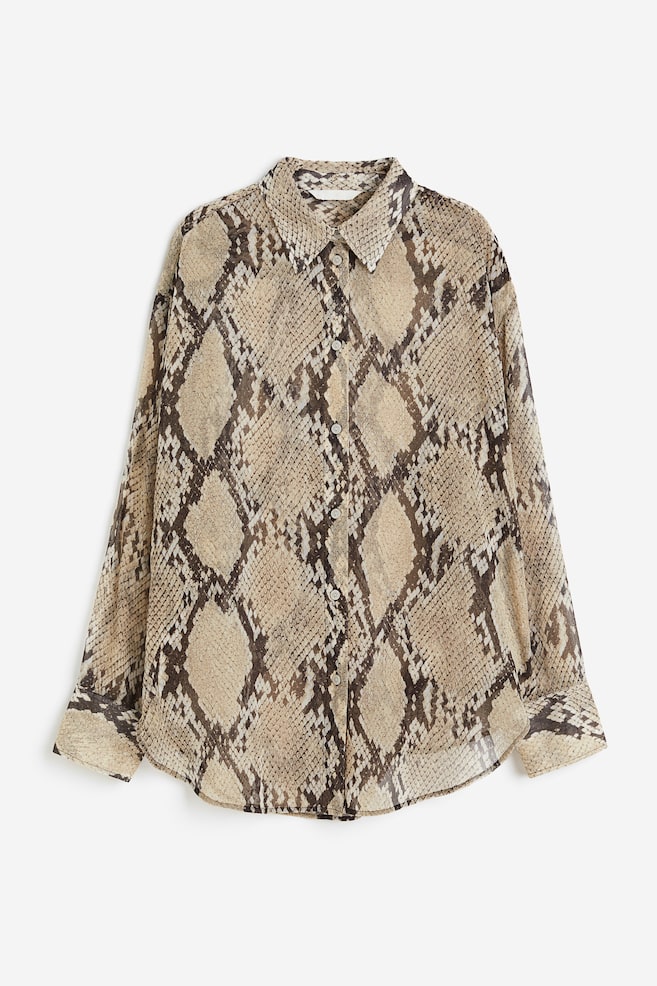 Sheer blouse - Beige/Snakeskin-patterned/Black - 2