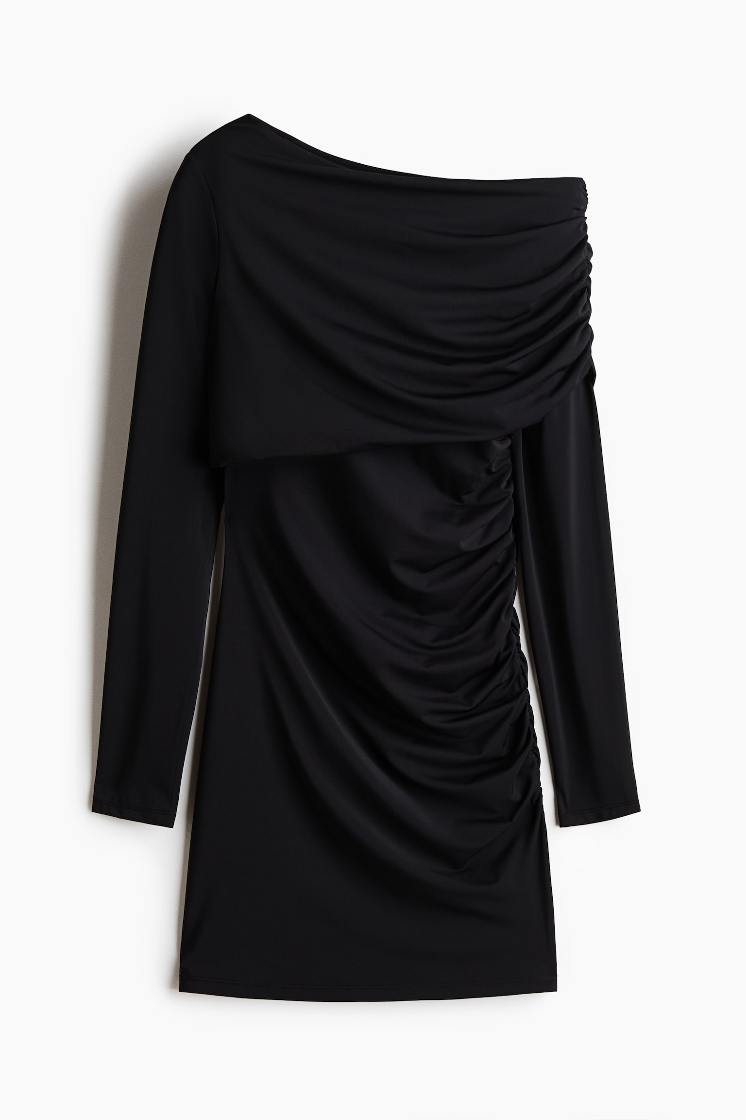 Draped One Shoulder Dress - Black/Dark beige - 1