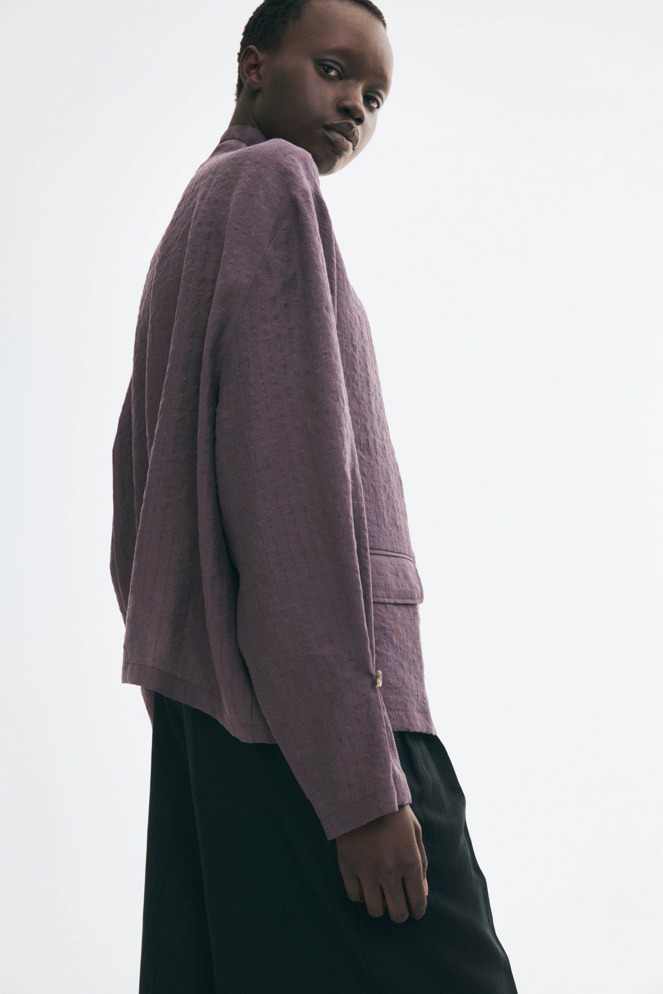 Textured-Weave Button-Detail Shirt