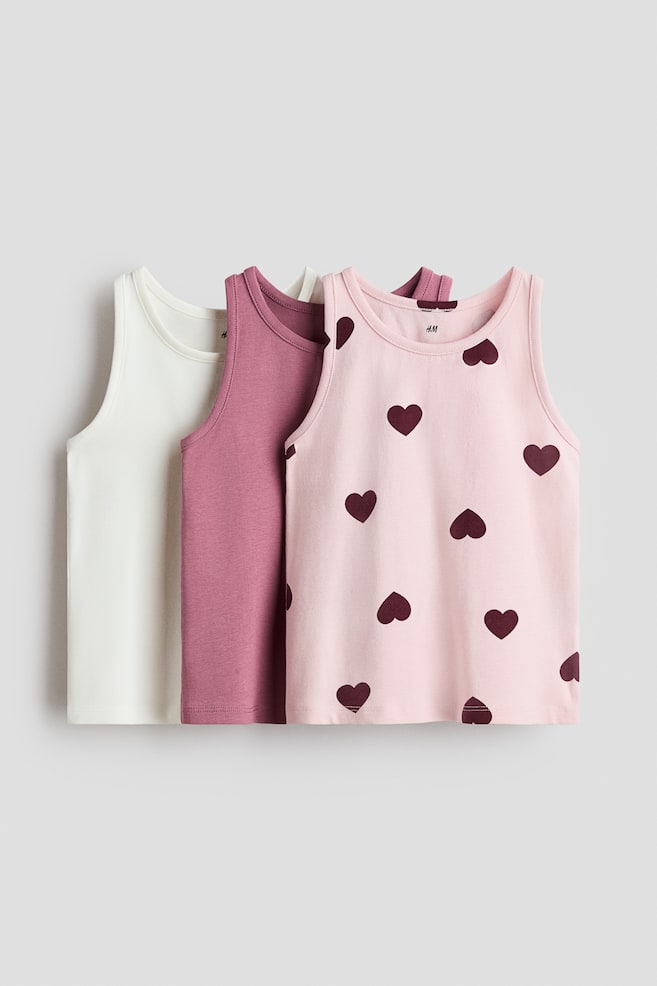 Lot de 3 débardeurs - Rose/cœurs/Rose clair/noir/blanc - 1