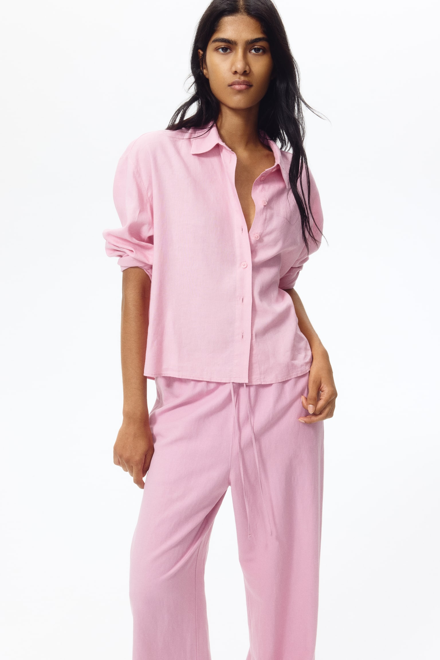 Linen-blend shirt - Pink/Dark yellow/Light blue - 1
