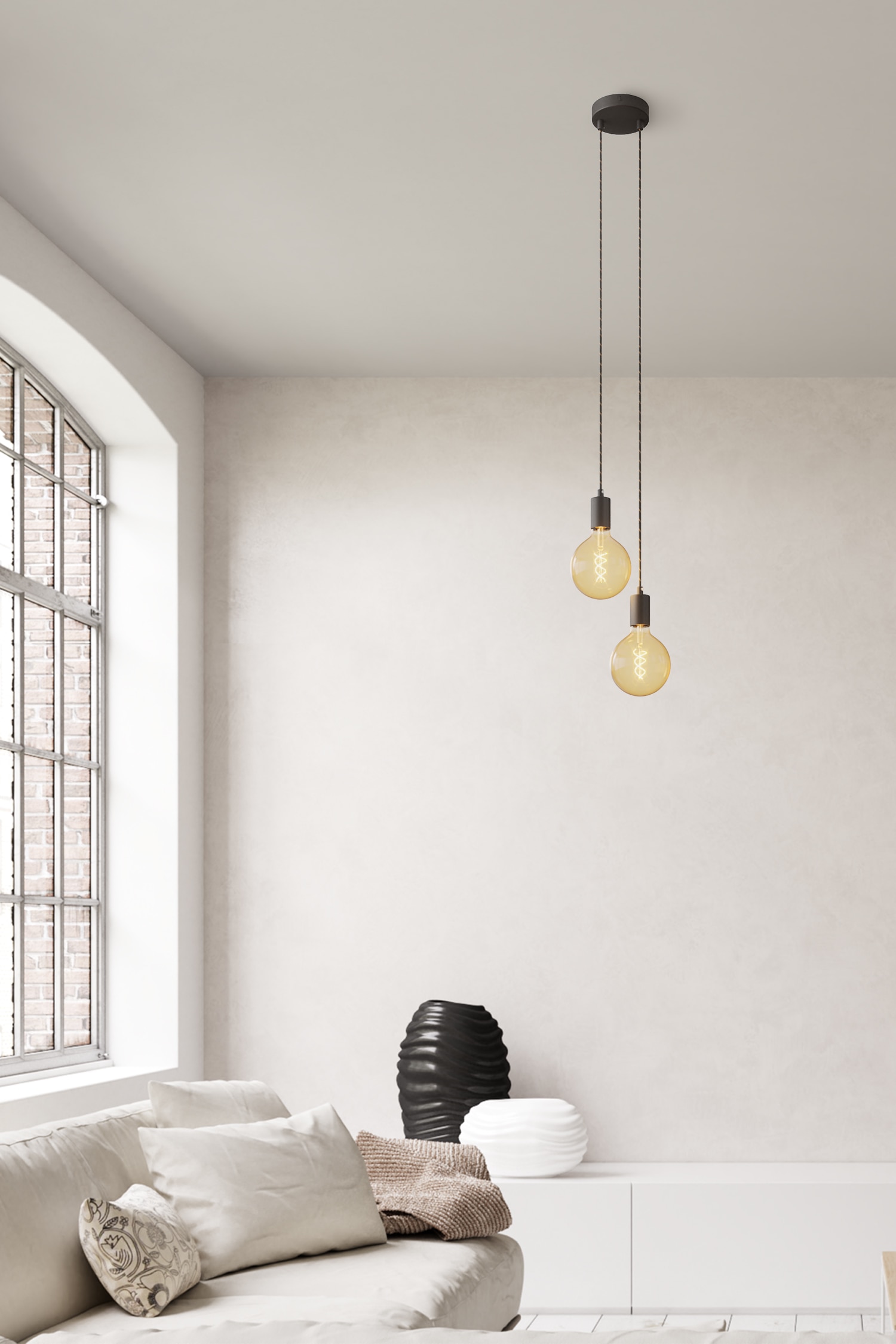 Multi-loftlampe Med To Elpærer - Sort