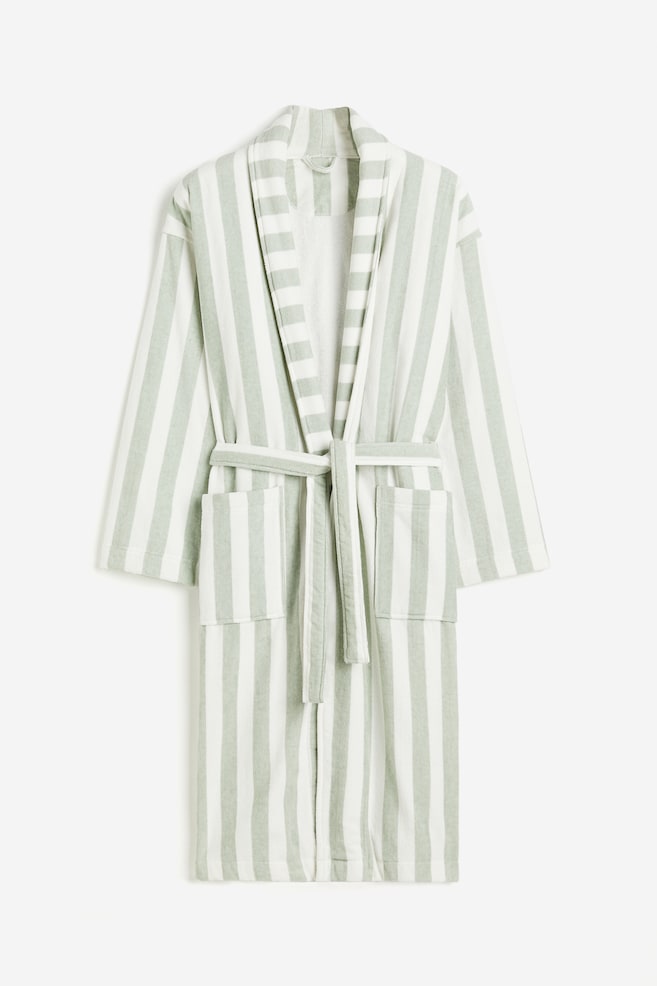 Striped cotton terry dressing gown - Light green/Striped/Light mole/Striped/Light blue/Striped - 1