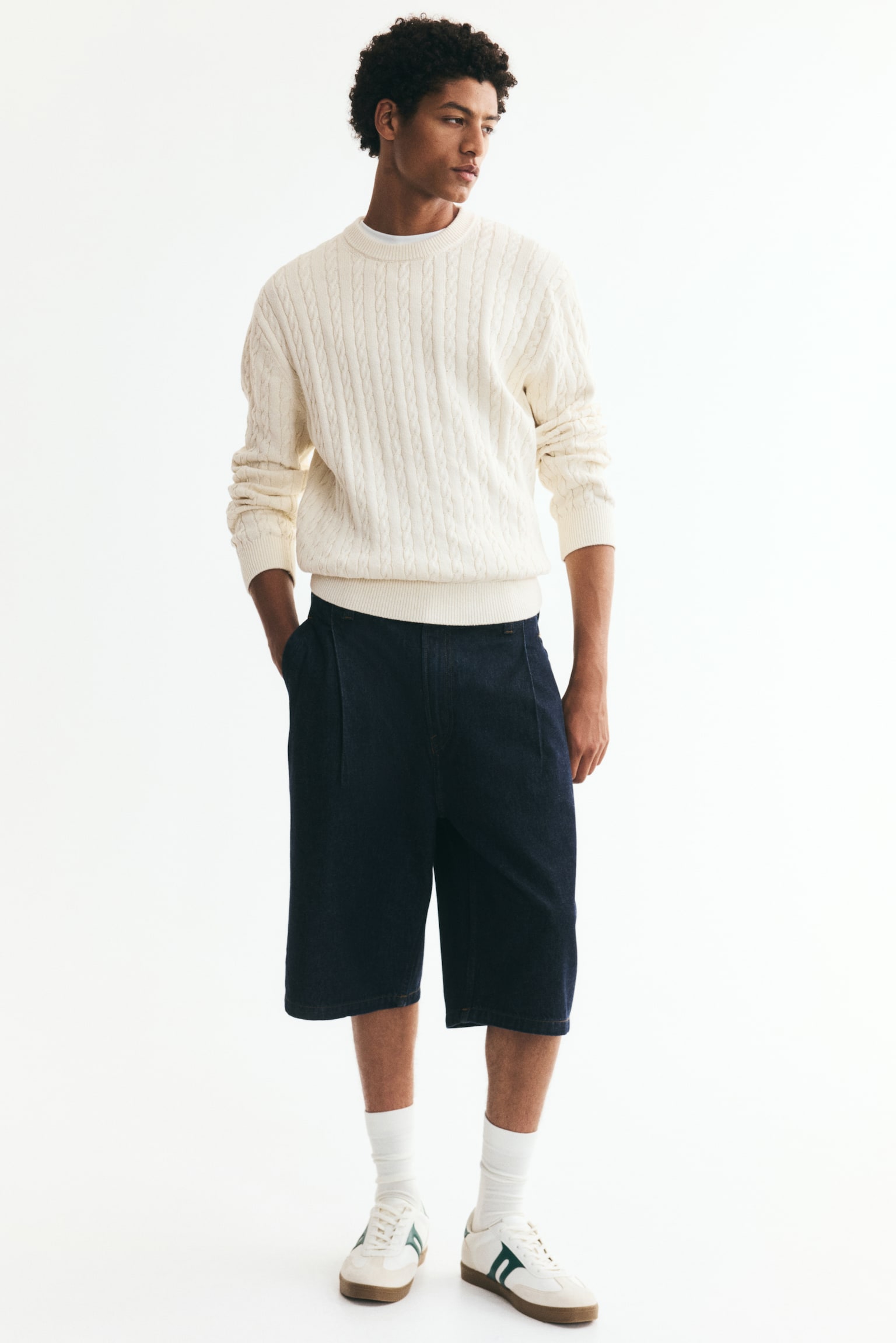 Мужской свитер H&M Regular-Fit Cable-Knit, цвет: Кремовый — фото 3