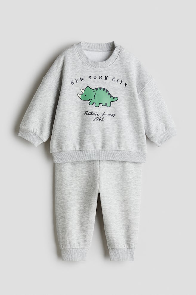 2-piece printed brushed-inside sweatshirt set - Light grey marl/New York City - 1