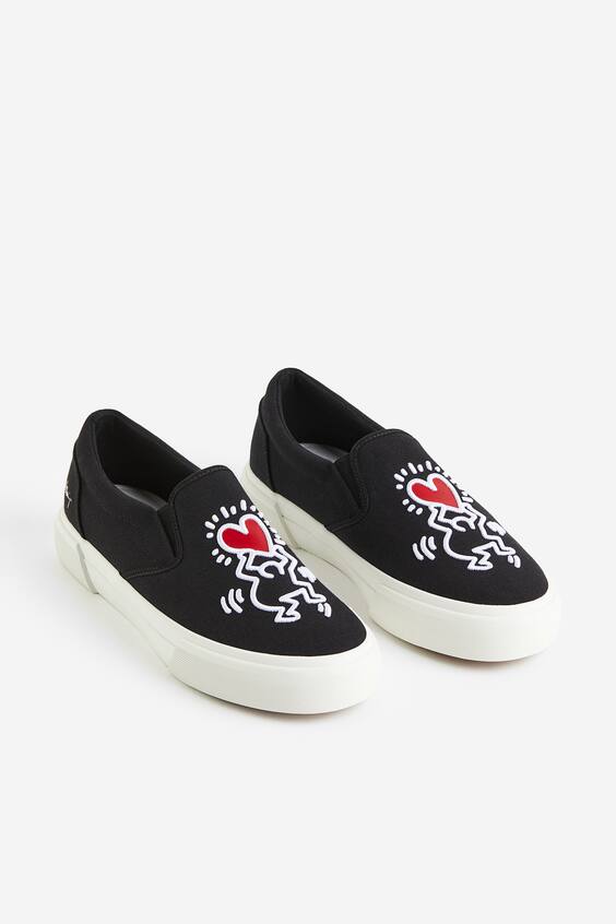 Embroidered Slipon Shoes Black/Keith Haring Men H&M US