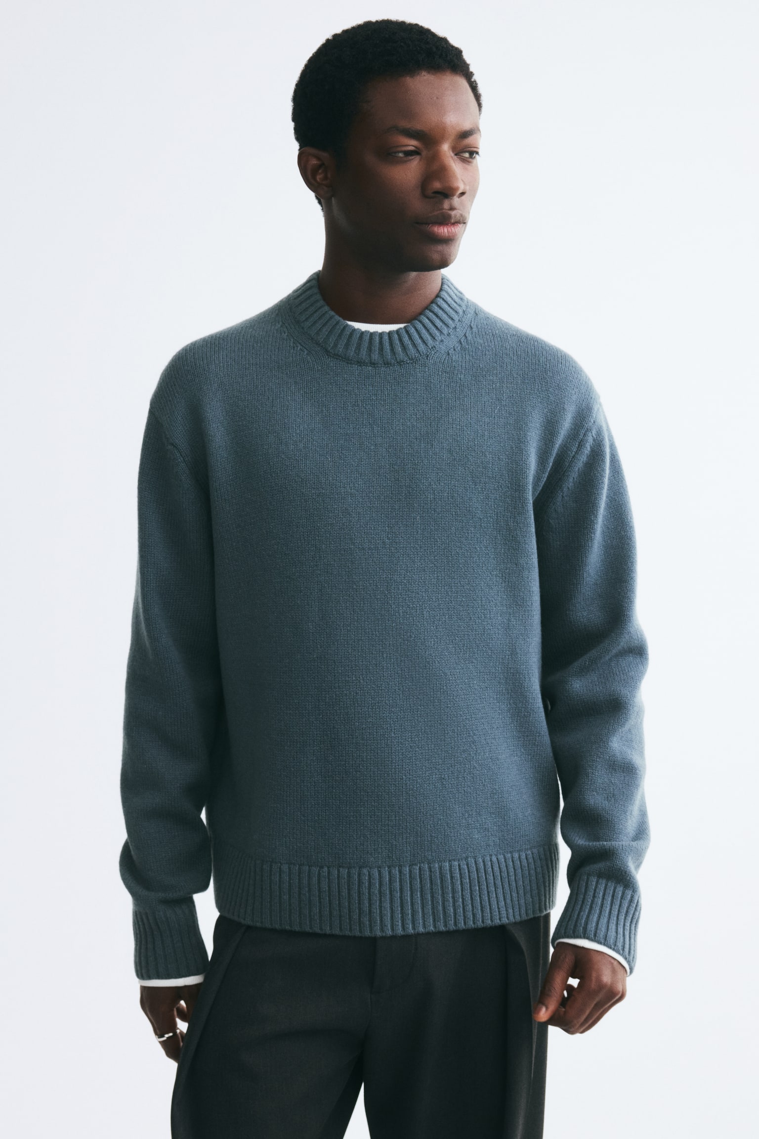 Мужской свитер H&M Relaxed-Fit Wool, цвет: Тёмный бирюзовый — фото 4