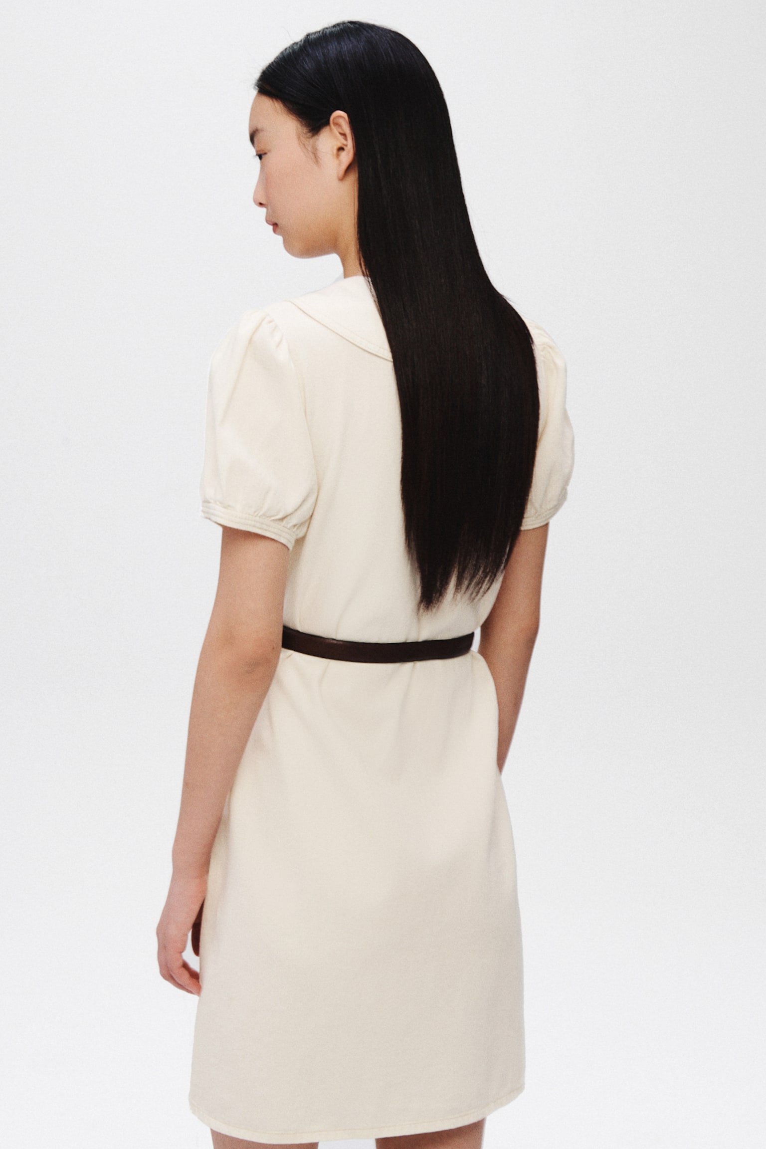 Collared denim dress - Cream/Denim blue - 4