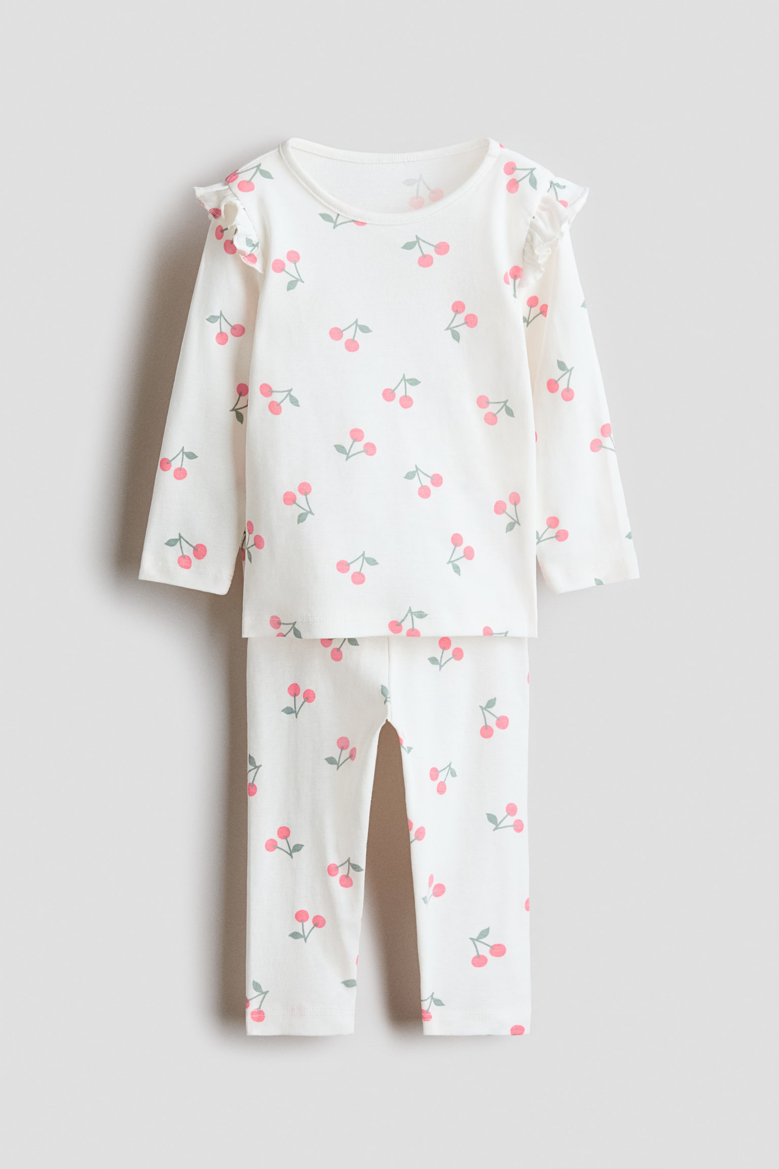 Βαμβακερή πιτζάμα με μοτίβο - Λευκό/κεράσια/Ανοιχτό ροζ/καρδιές