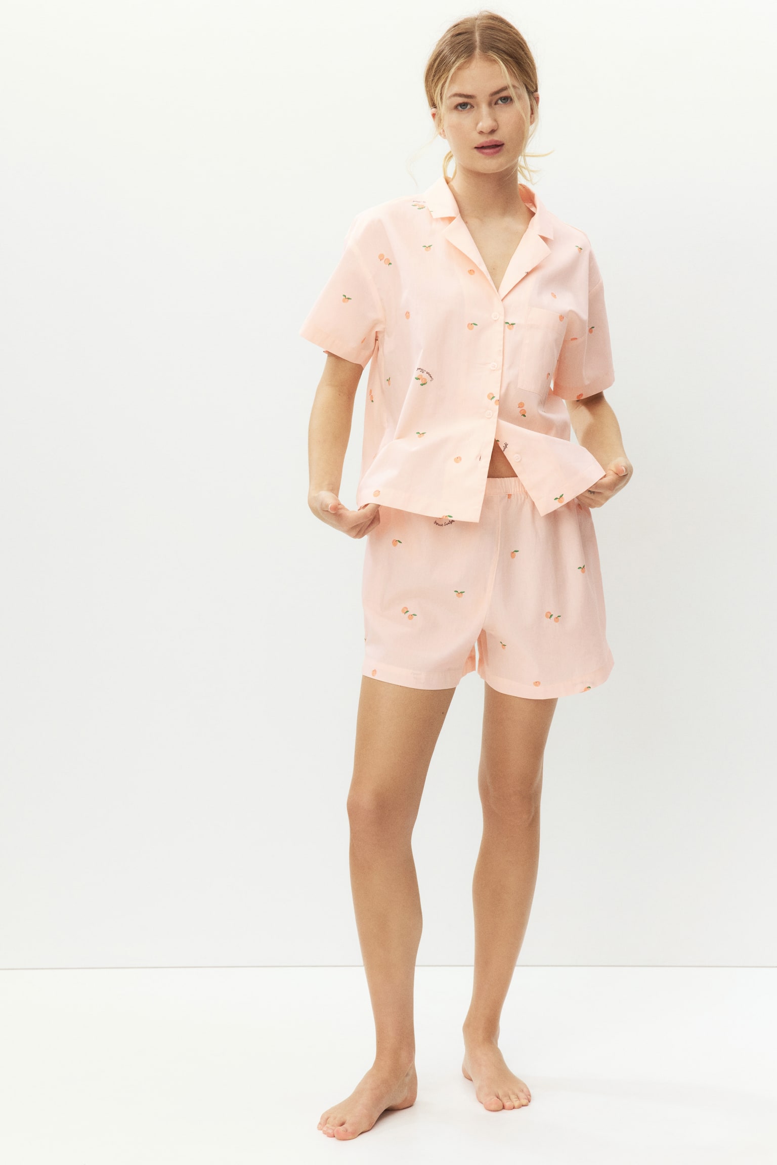 Pyjama shirt and shorts - Light peach pink/Apricots/Light blue/Lemons/Light pink/Striped - 4