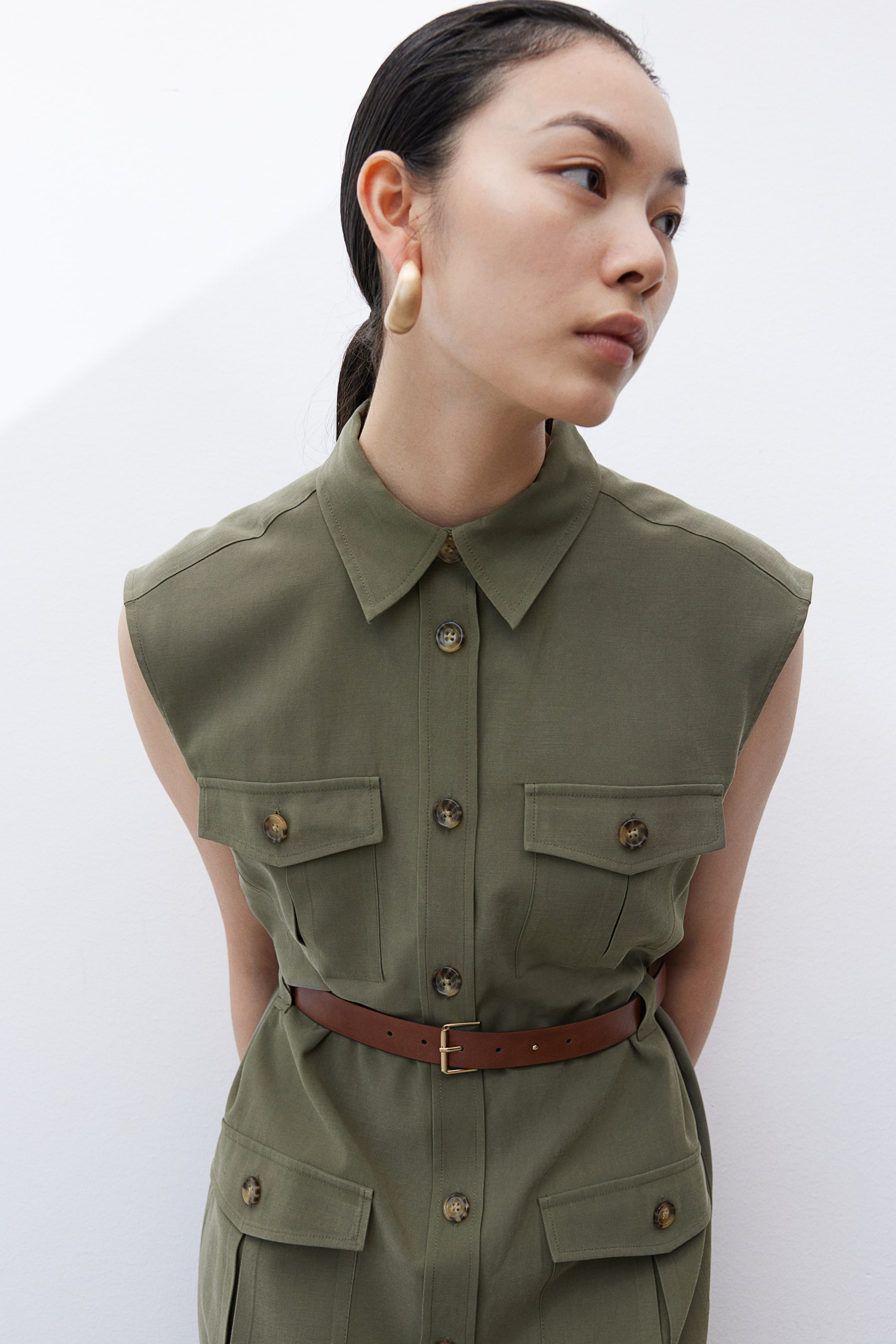 Belted cargo dress - Dark khaki green - Ladies | H&M GB