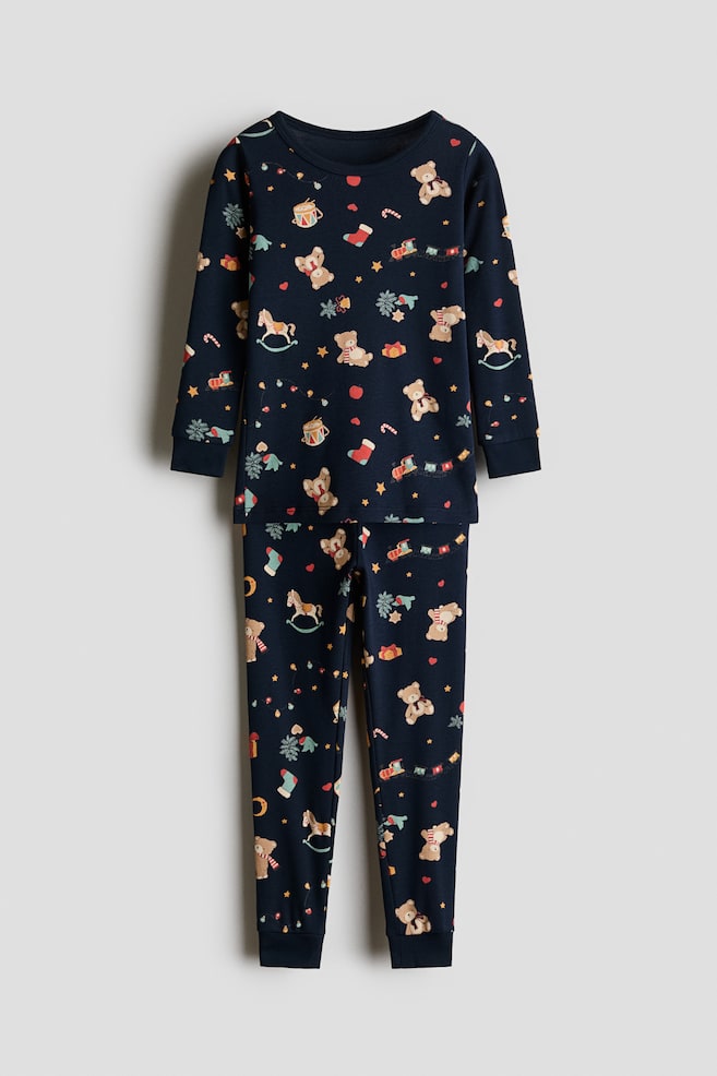 Snug-Fit Printed Cotton Pajamas - Navy blue/Christmas/Green/Christmas/Dark gray/ghost - 1