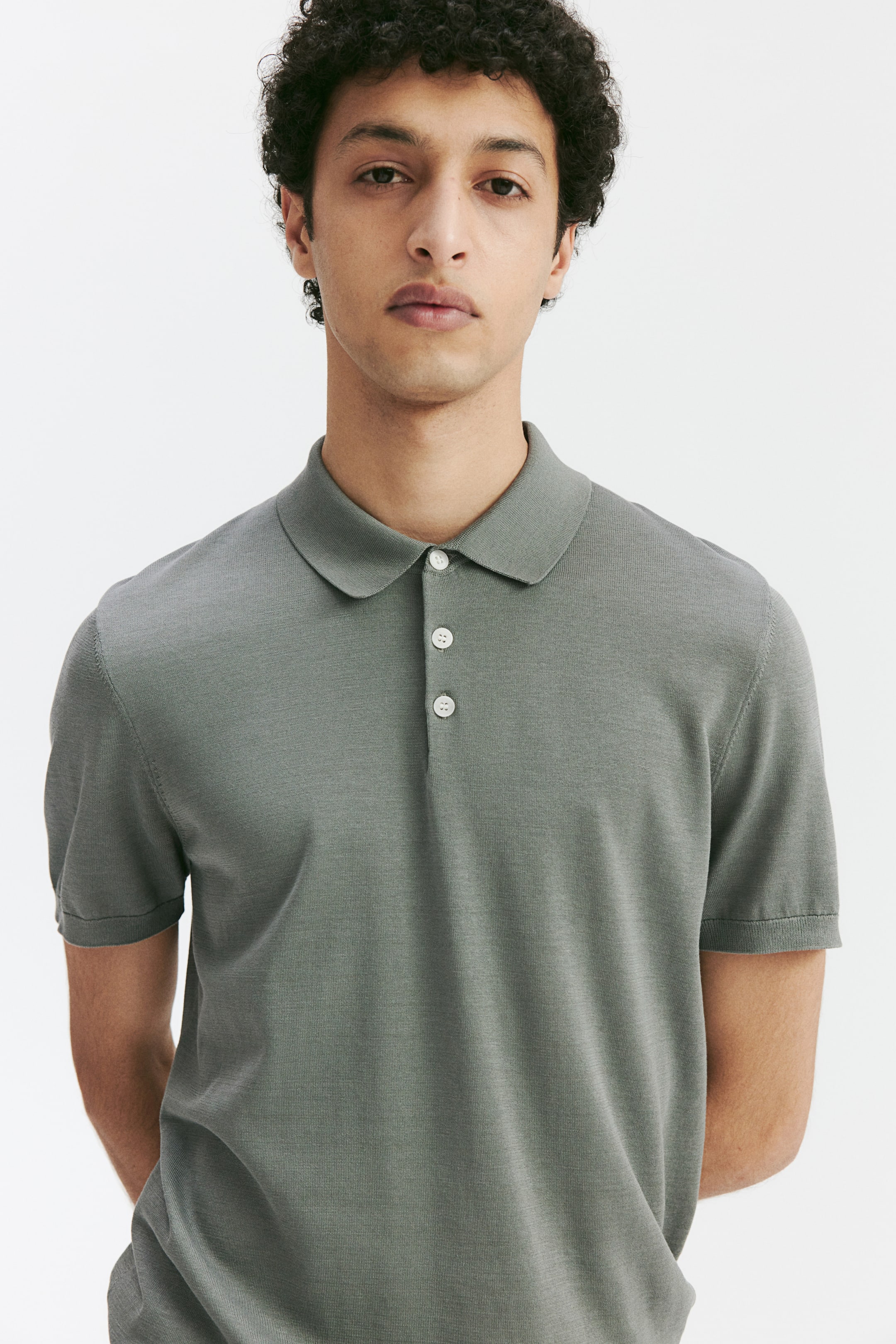 Slim Fit Silk-blend polo shirt - Dark grey - Men | H&M GB