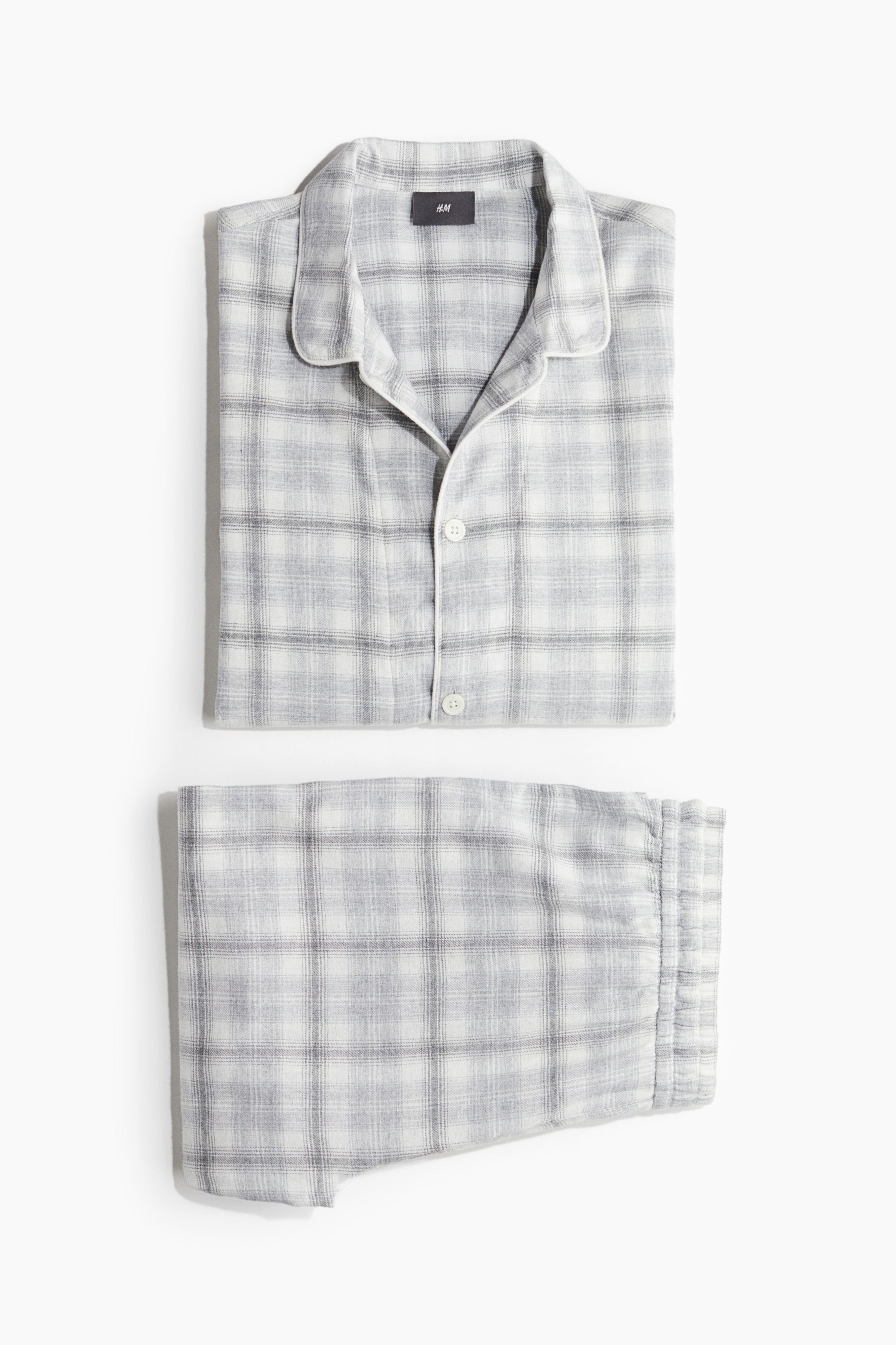 Men - Light grey/Checked Flannel pyjamas - Size: S  - H&M