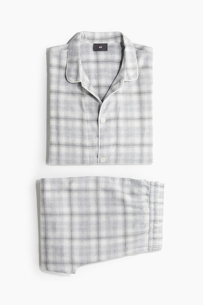 Flannel pyjamas - Light grey/Checked/Grey marl - 1