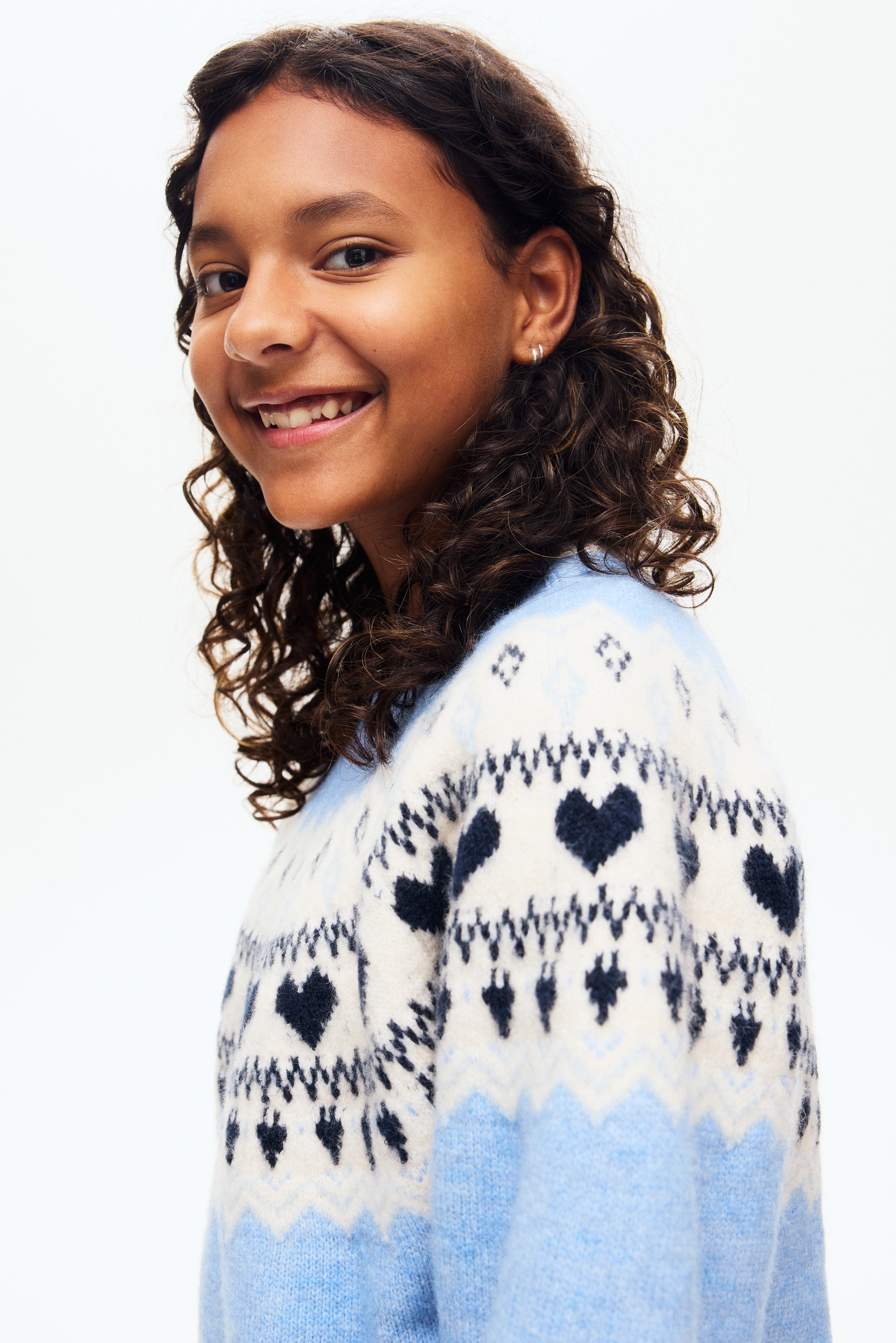 ジャカードニットセーター - ライトブルー／ライトベージュ