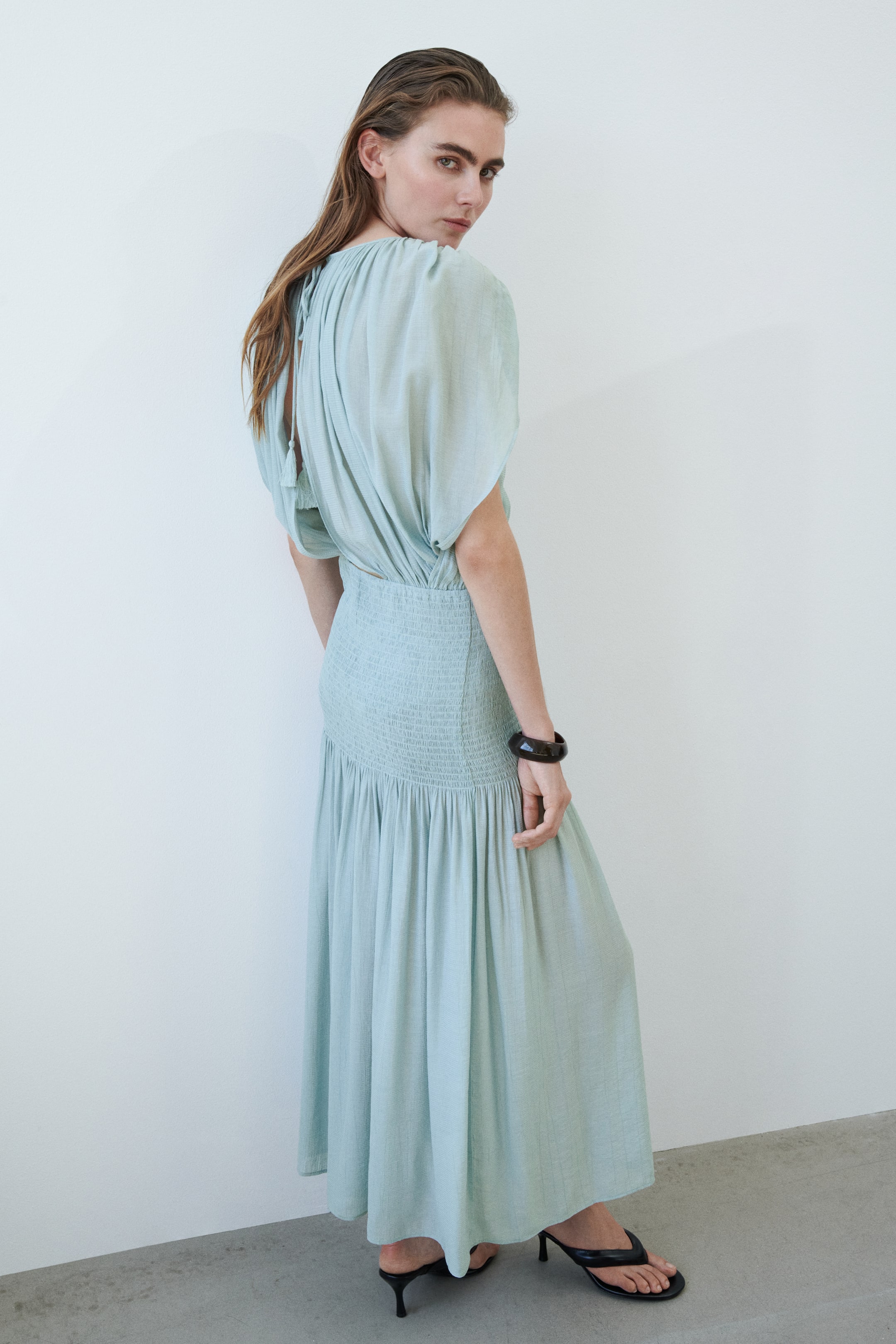 Smocked Cape-Detail Dress
