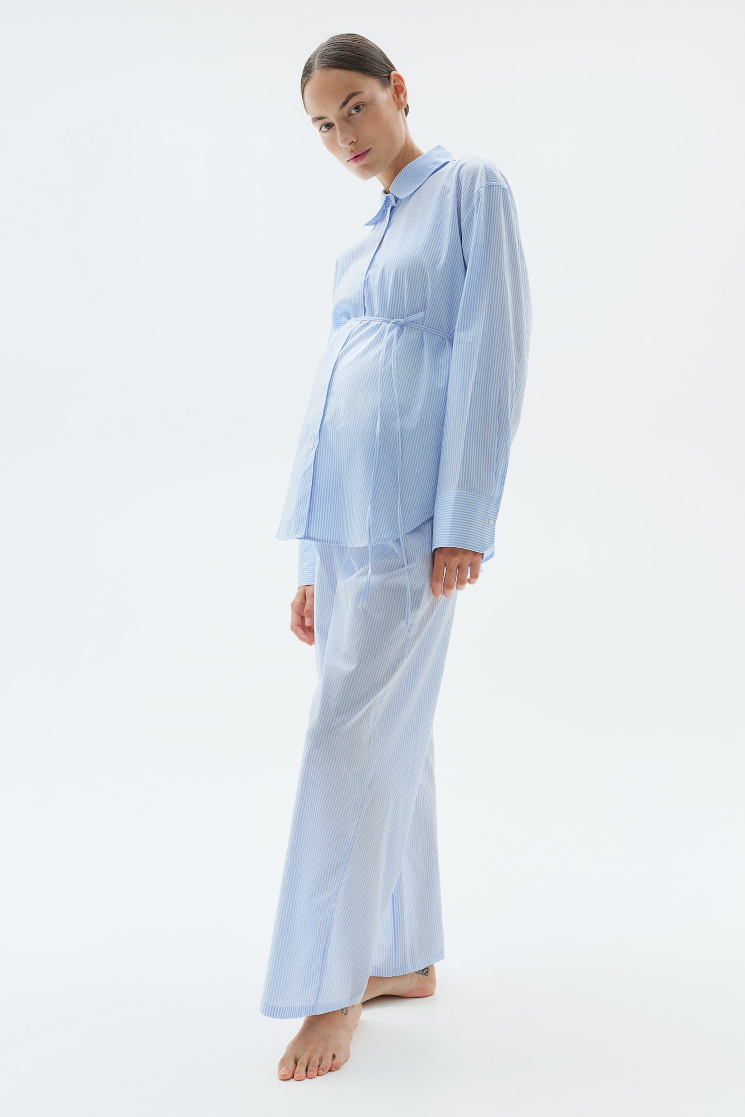 MAMA Before & After Poplin pyjamas - Light blue/Striped - 1