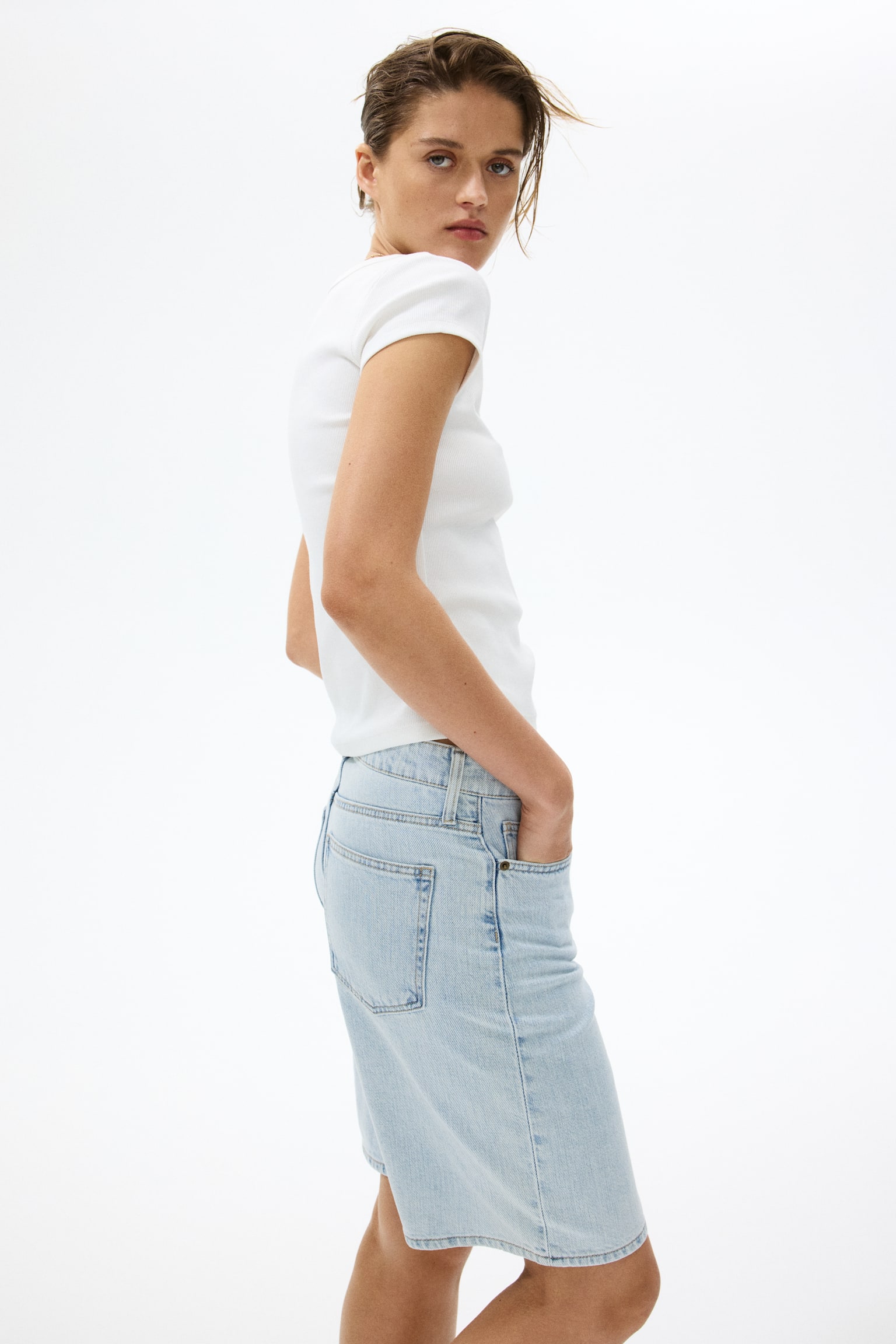 Denim Bermuda shorts-כחול ג'ינס בהיר - 5