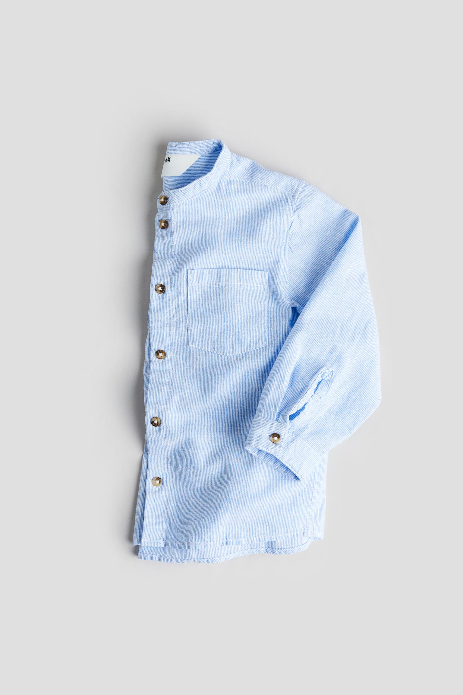 Linen Blend Grandad Shirt - Light blue/Stripe/White/Green/Stripe - 4