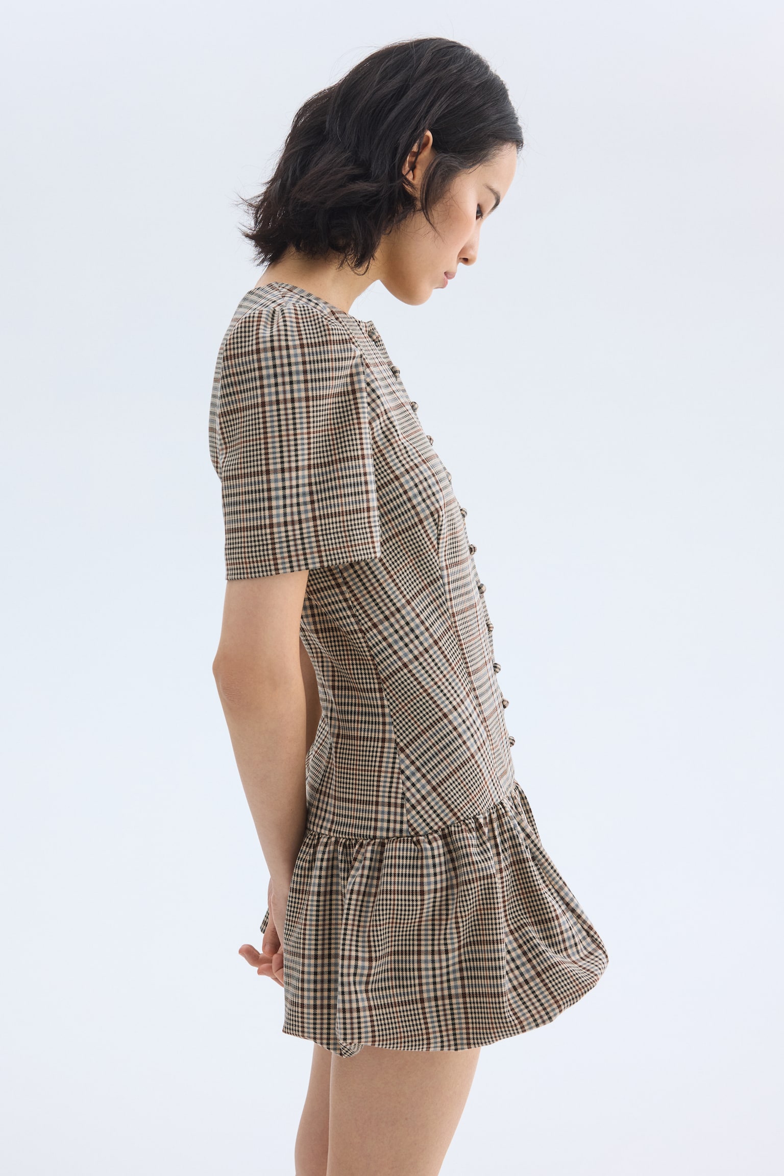 Bubble-hem dress - Beige/Checked/Black - 5
