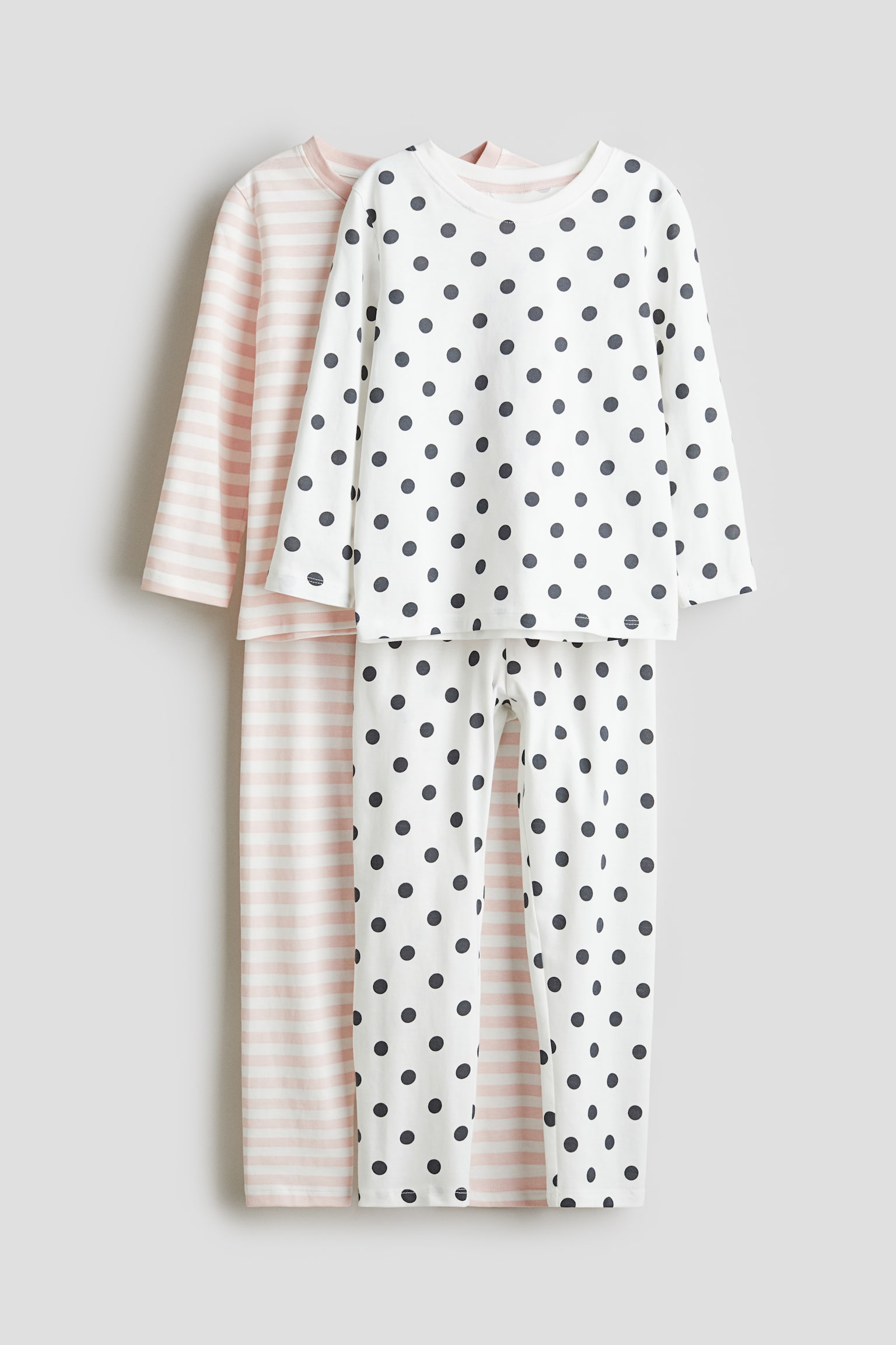 2-pack cotton jersey pyjamas - White/Spots/Light blue/Floral - 1