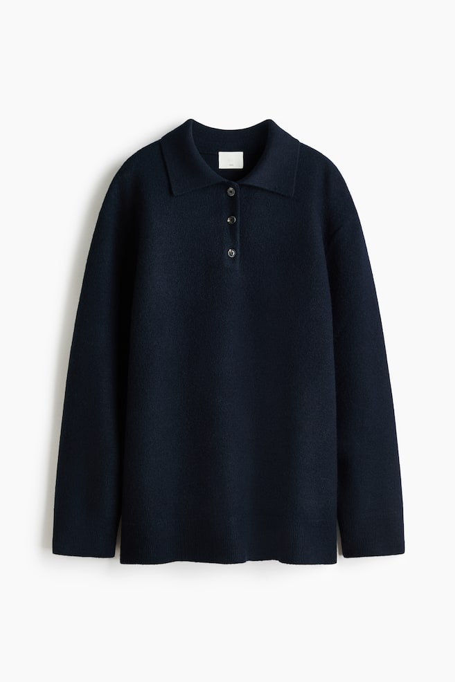 Wool Polo Sweater - Navy blue/Gray melange - 1