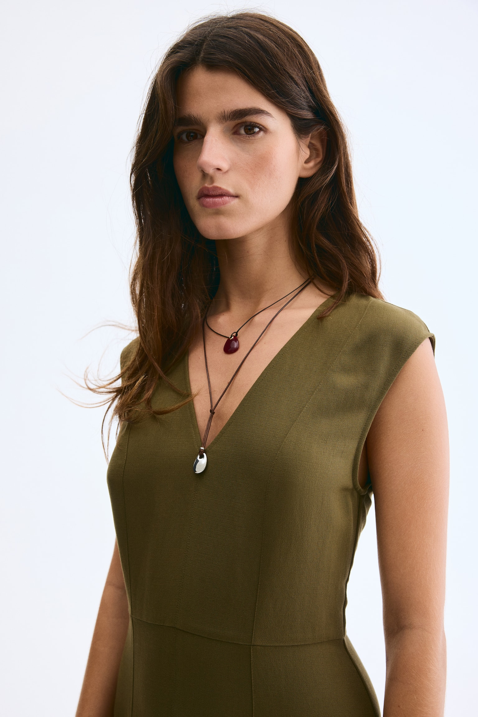 Váy midi không tay - Màu xanh kaki/Màu nâu đậm - 4