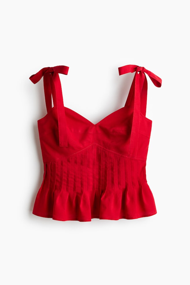 Linen-blend tie-strap top - Bright red - 1