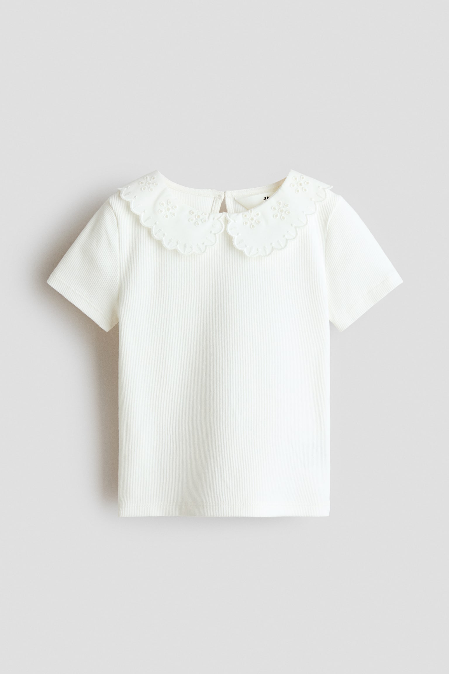 Collared ribbed top - Cream/Blue