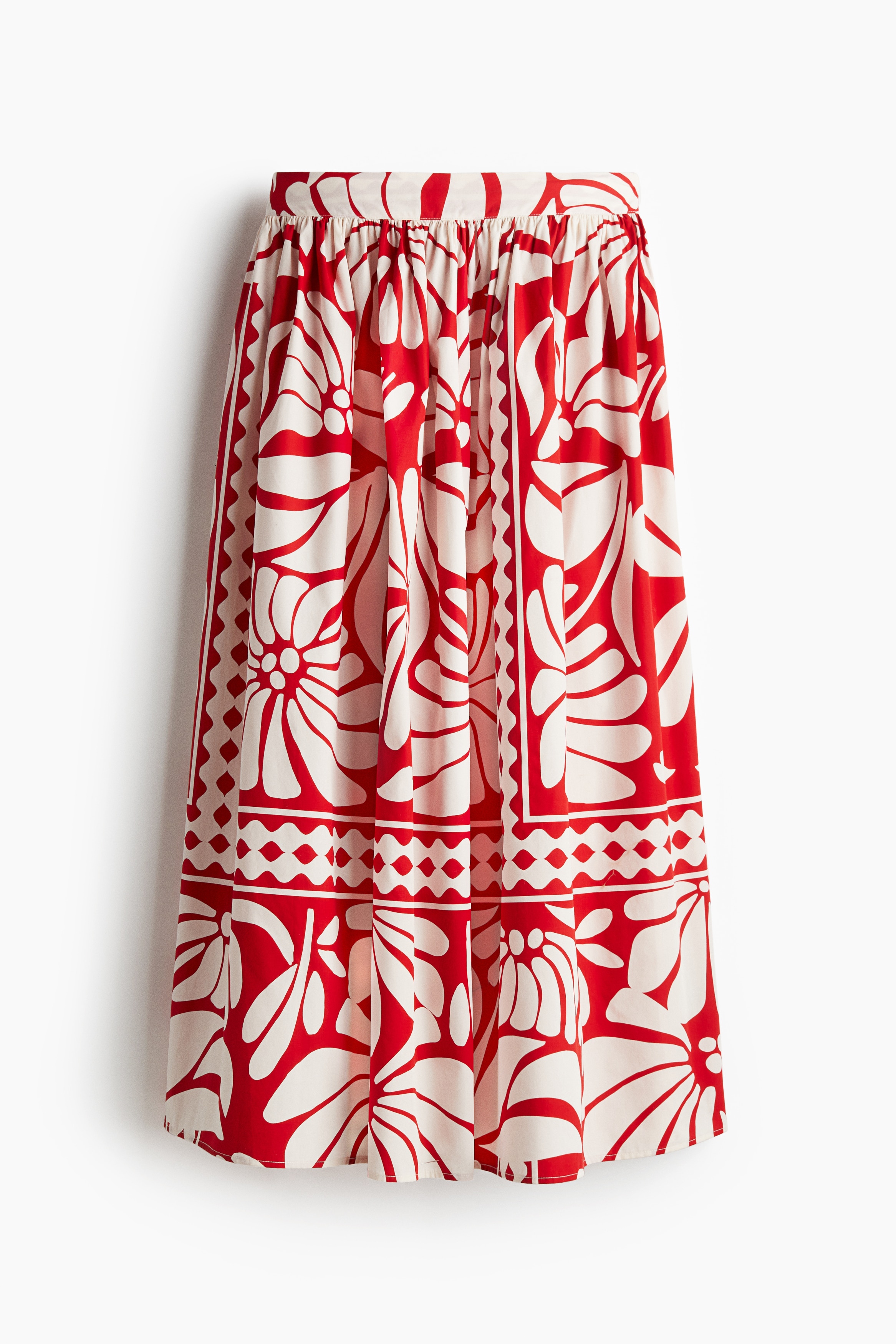 Poplin maxi skirt - Bright red/Patterned