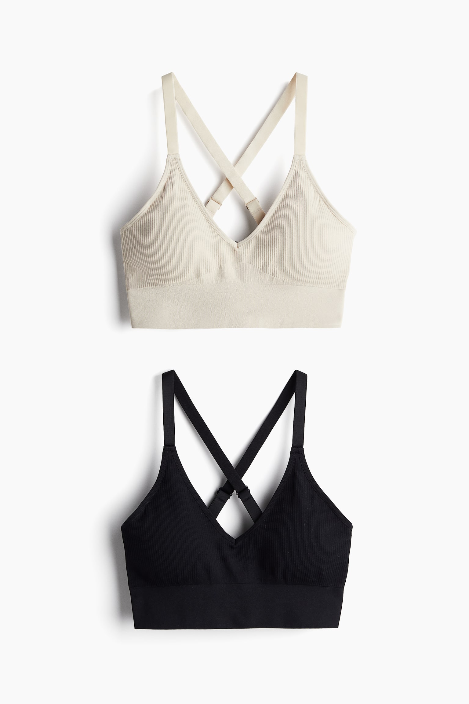 2-pack Medium Support Sports Bra In DryMove™ - Light beige/Black - 1