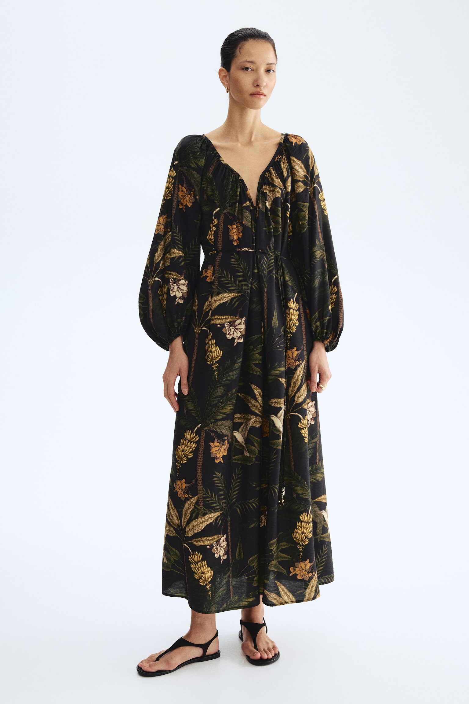 Vestido túnica oversized - Negro/Floreado - 5