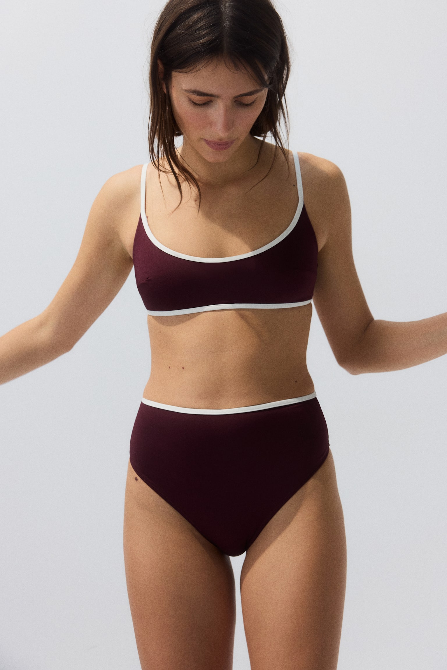 High Waist Cheeky Bikini bottoms - Burgundy/Light yellow/White/White/Black/Blue - 1