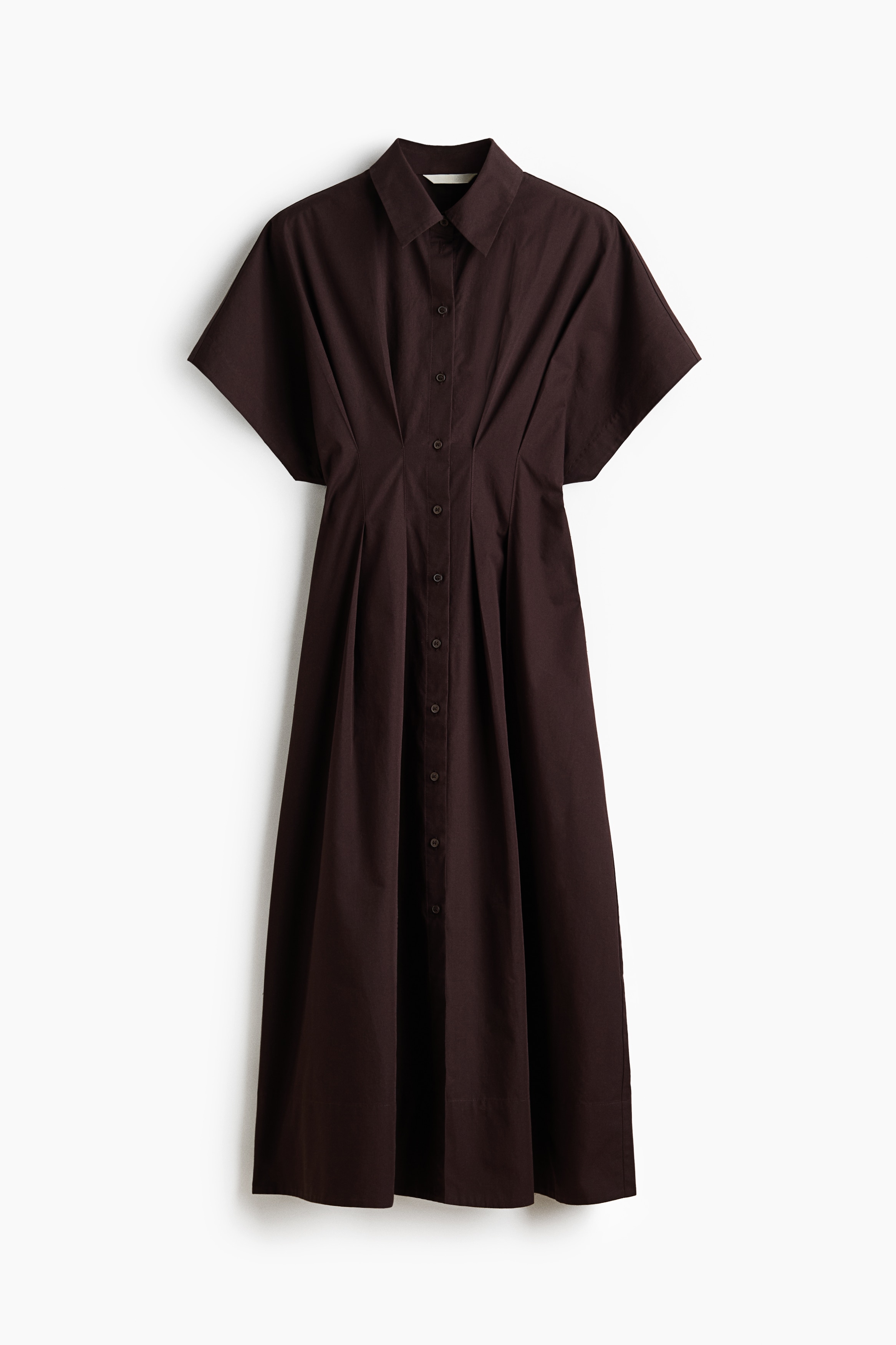 Waisted cotton shirt dress - Dark brown/Bright red