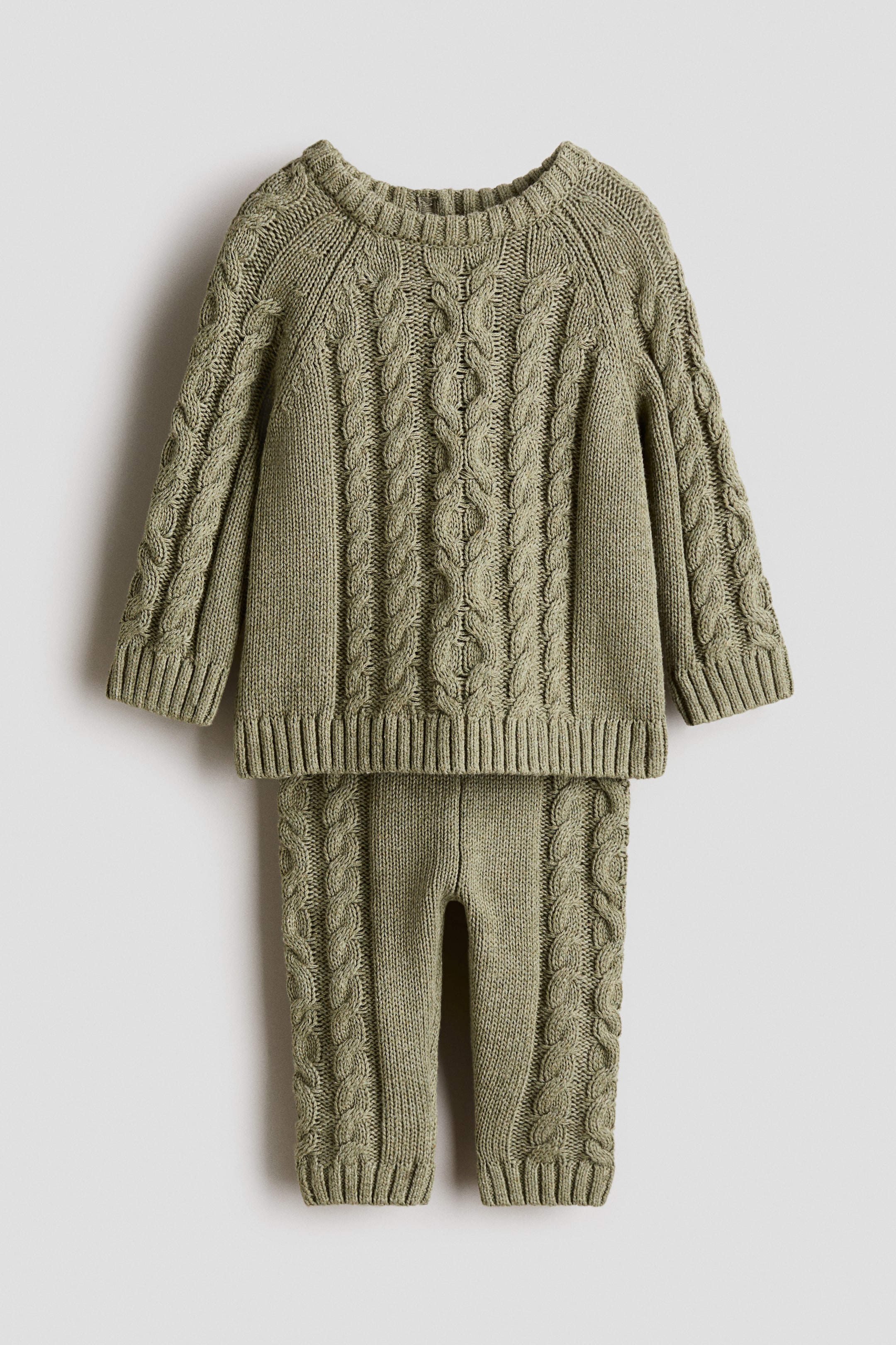 Ingrandisci l'immagine: Set 2 pezzi in maglia di cotone - Khaki green - BAMBINO | H&M CH 1