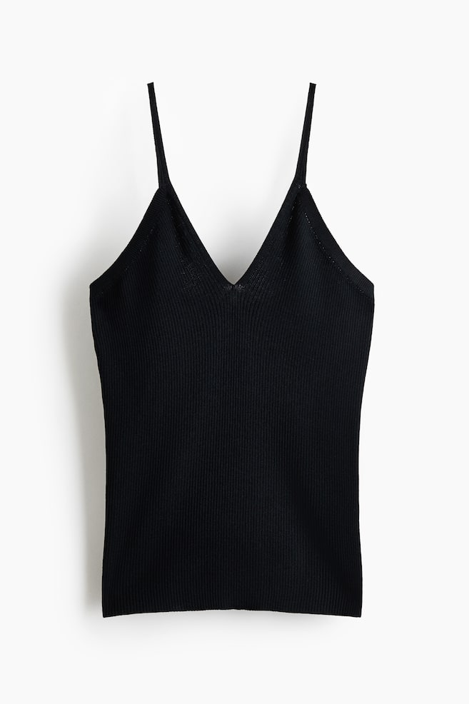 Top in maglia a costine con spalline sottili - Nero/Giallo - 1