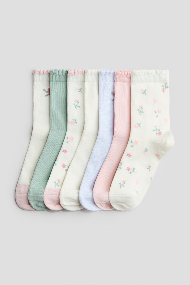 7er-Pack Socken - Cremefarben/Geblümt/Rosa/Geblümt/Rosa/Einhörner/Weiß/Bären/Hellrosa/Regenbögen/Mattrosa/Kirschen/Rosa/Teddybären - 1