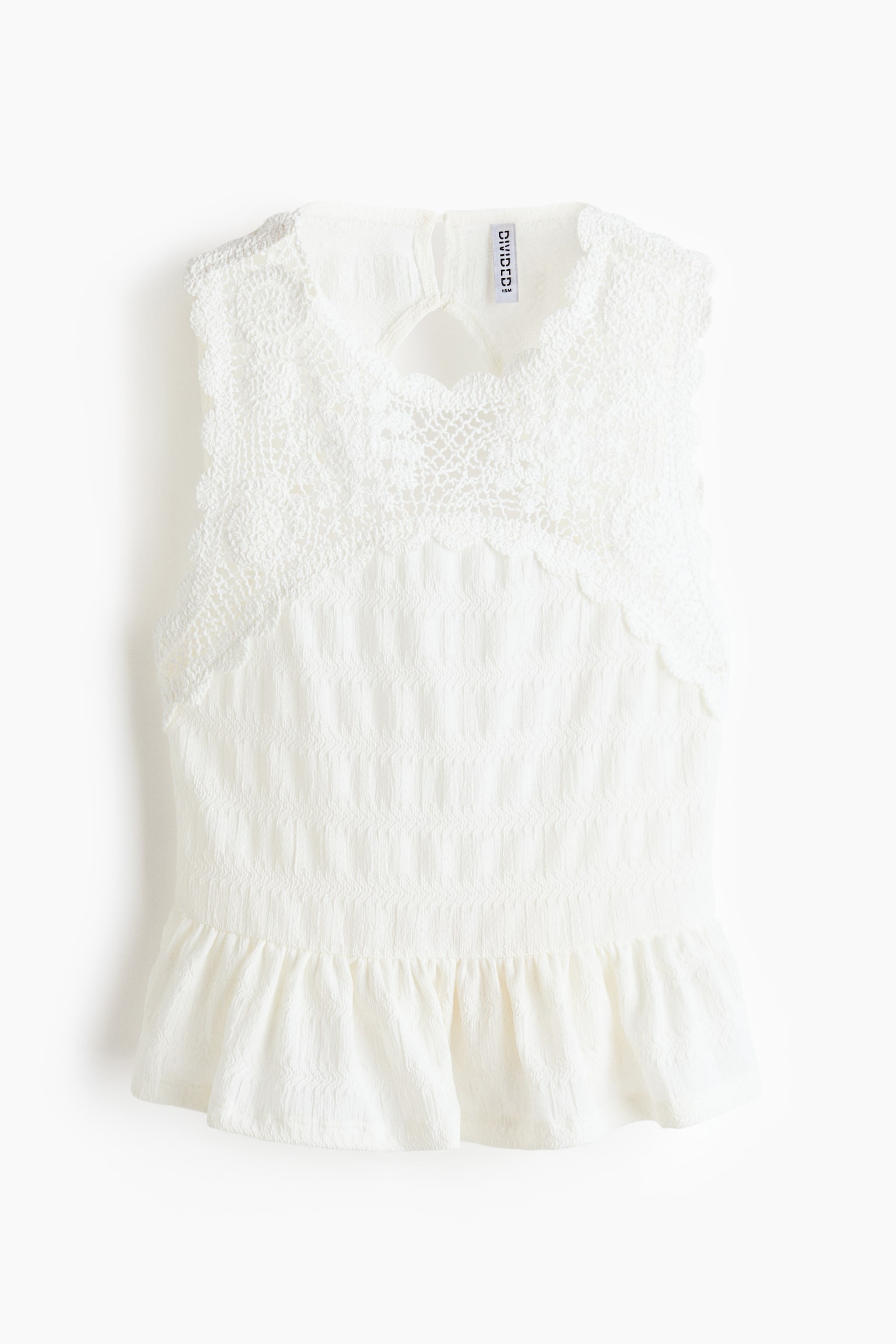 Crochet-look-section textured top - 2