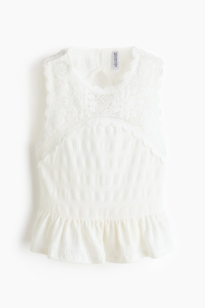 Top texturé avec partie façon crochet - Ivoire/Noir/Rouge - 1