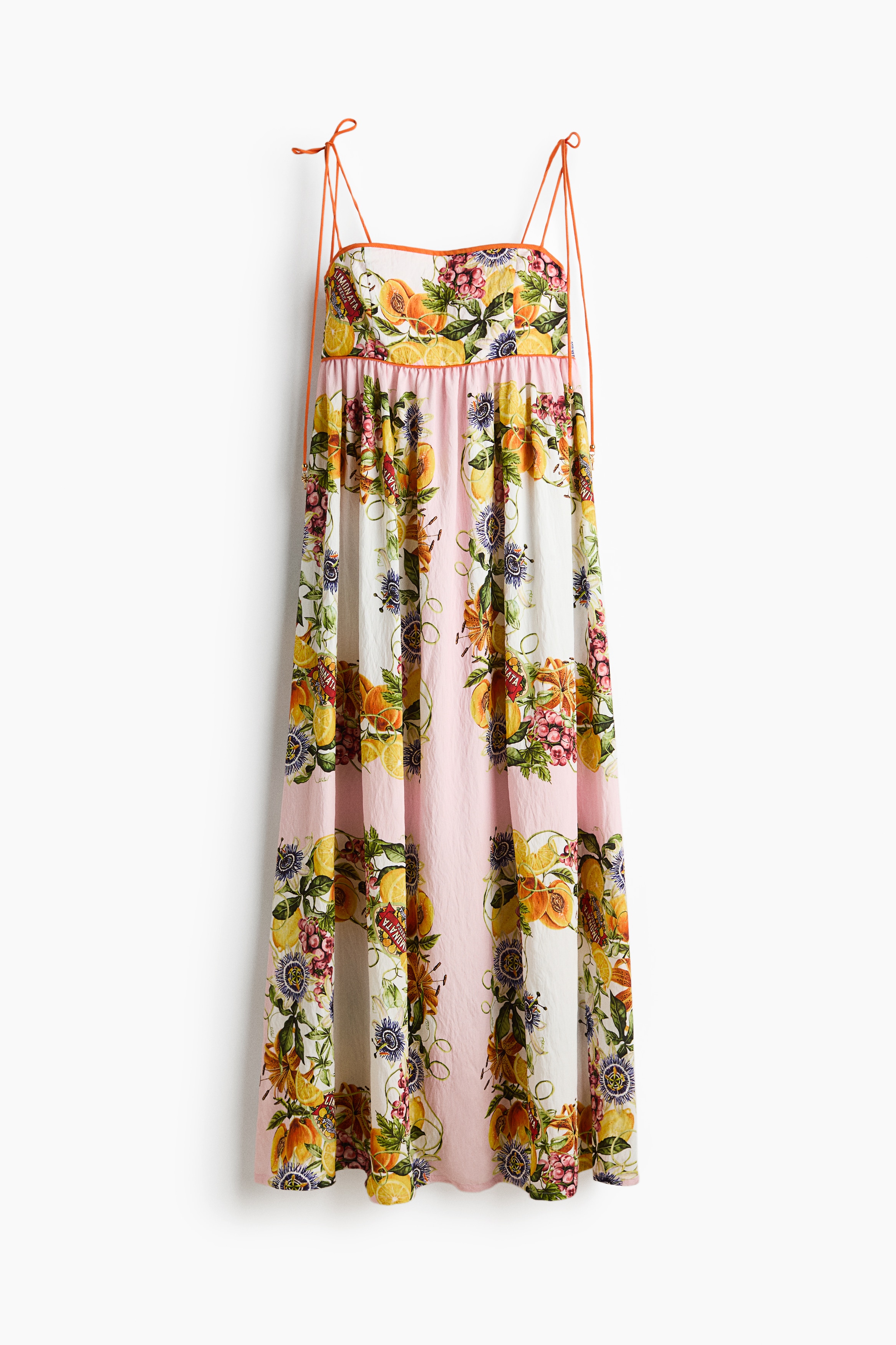 Vestido con tirantes de lazo - Rosa claro/Limones/Verde/Flores