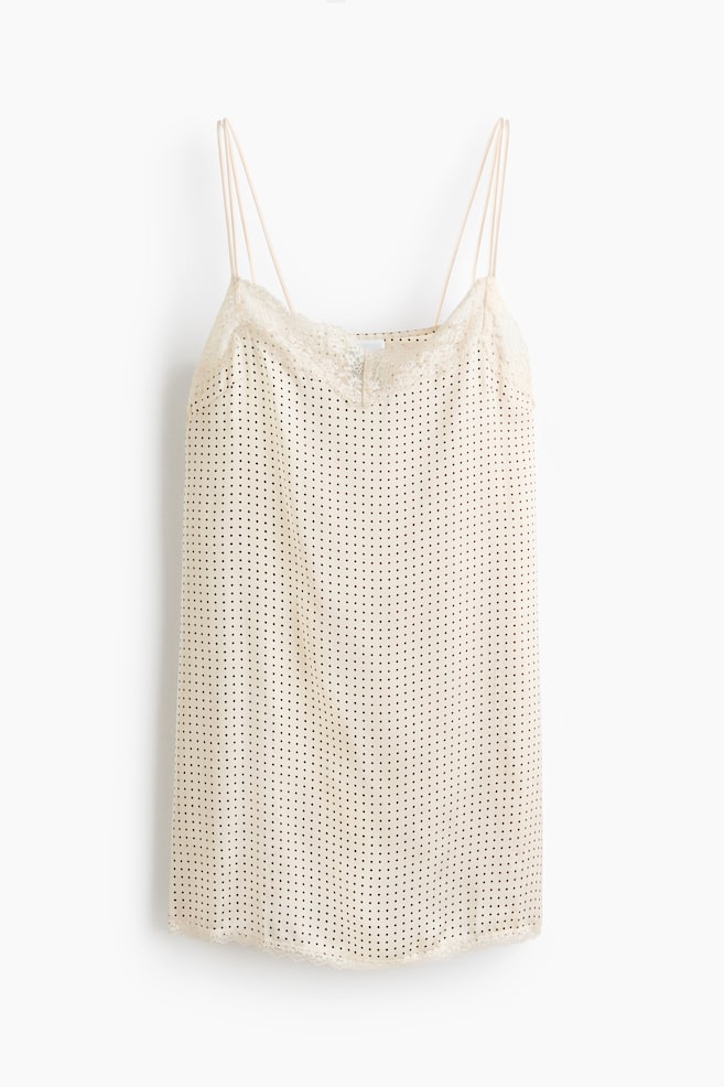 Camisón de satín con borde de encaje - Crema/Lunares/Negro/Lunares/Blanco - 1