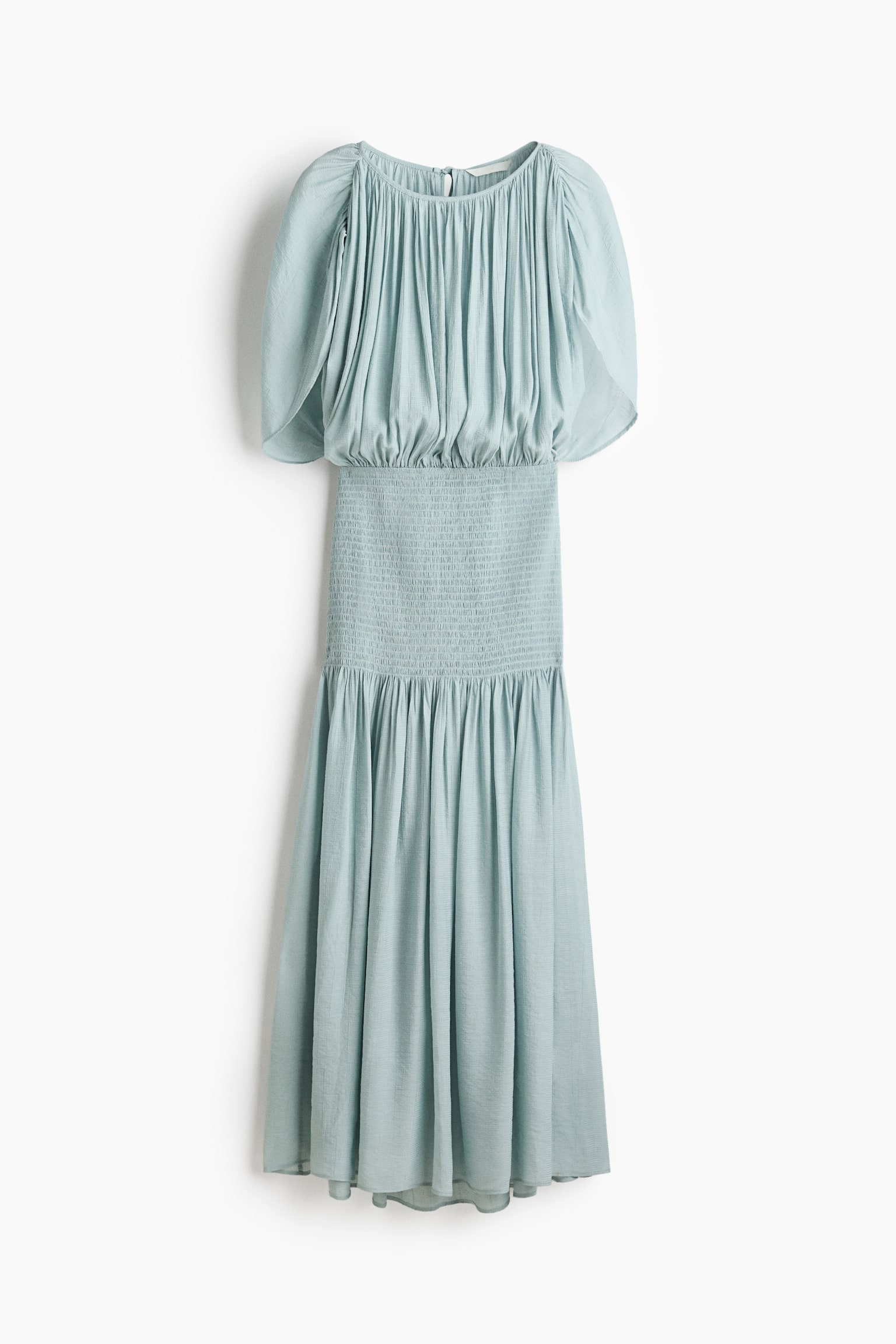 Smocked Cape-Detail Dress - Light turquoise/Dusty yellow - 1