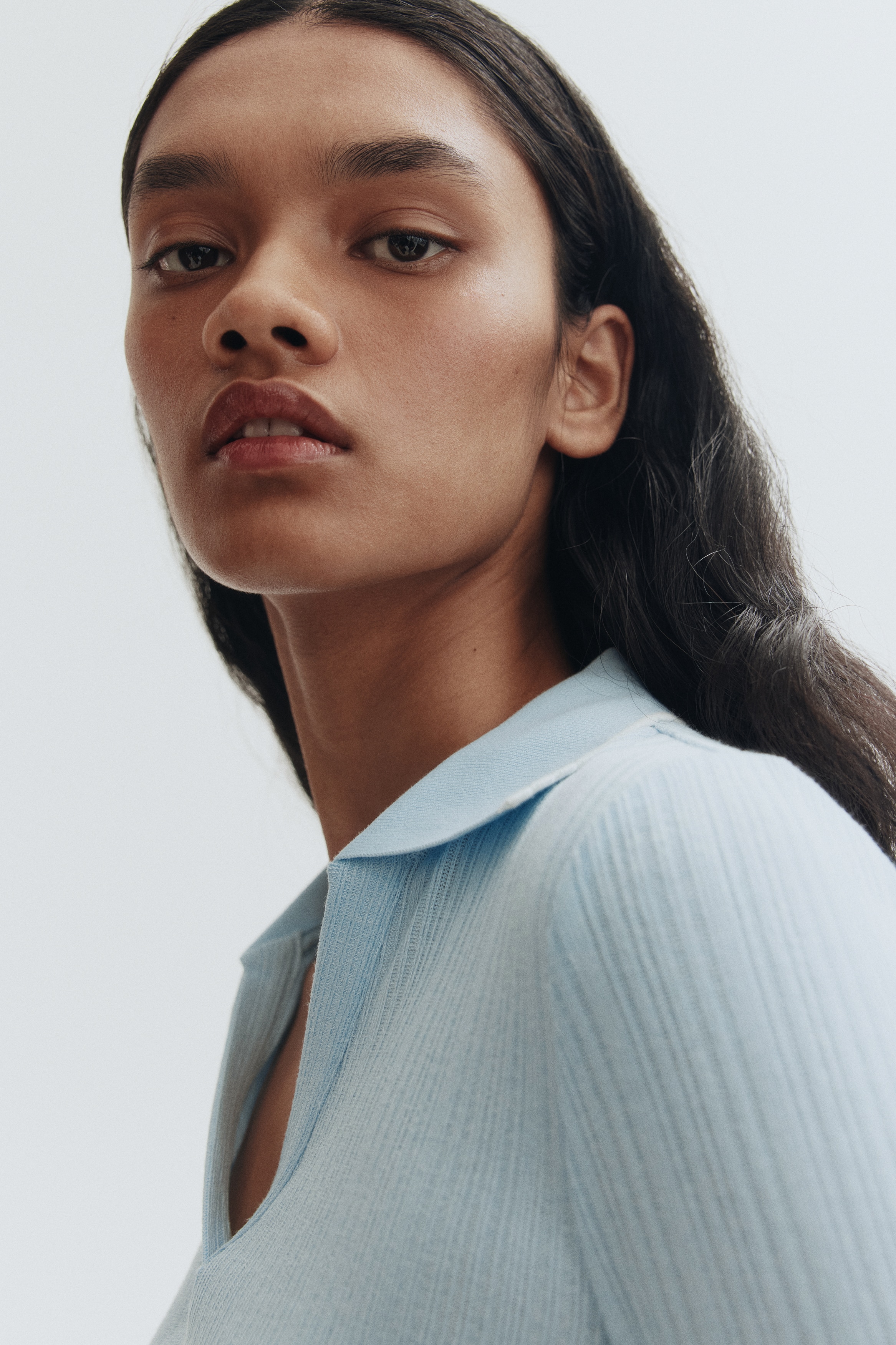 Collared rib-knit top
