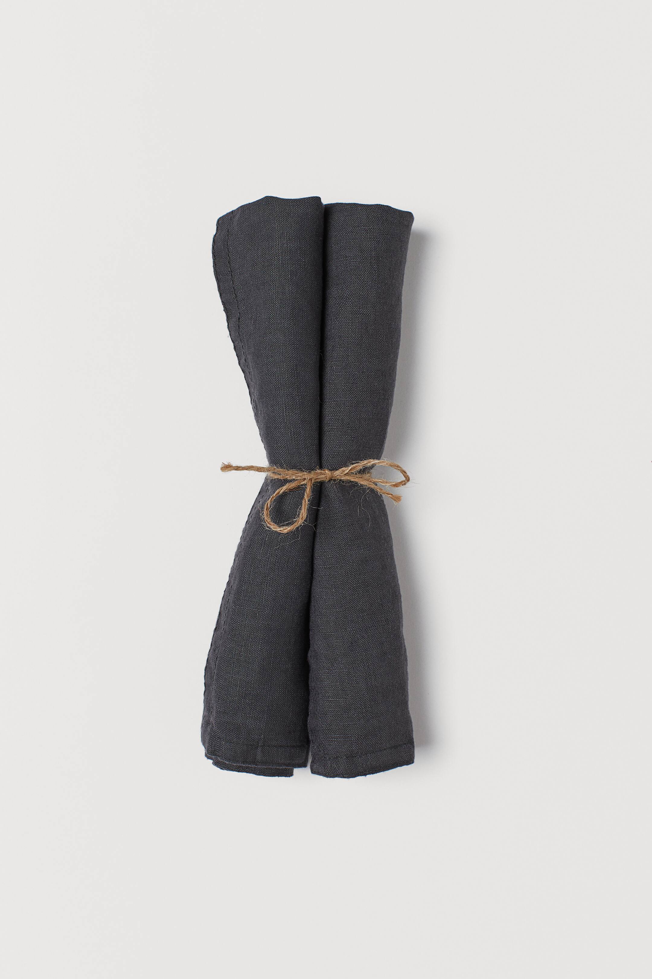 View larger image: 2-pack linen napkins - Dark grey - Home All | H&M GB 1