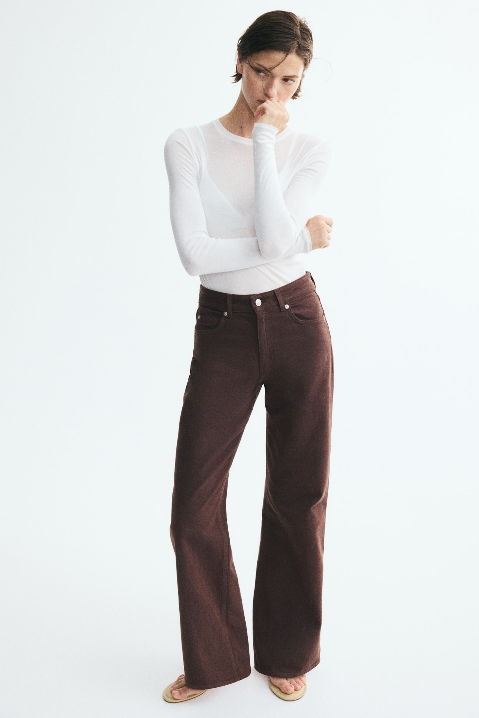 Wide High Waist Jeans - Dark brown/White/Denim blue/Light denim blue/Light denim blue/Light denim blue/Denim blue/Navy denim blue/Dark denim blue/Washed denim blue/Light denim blue/Dark brown/Light denim blue/Dark denim grey/Navy denim blue/White - 1