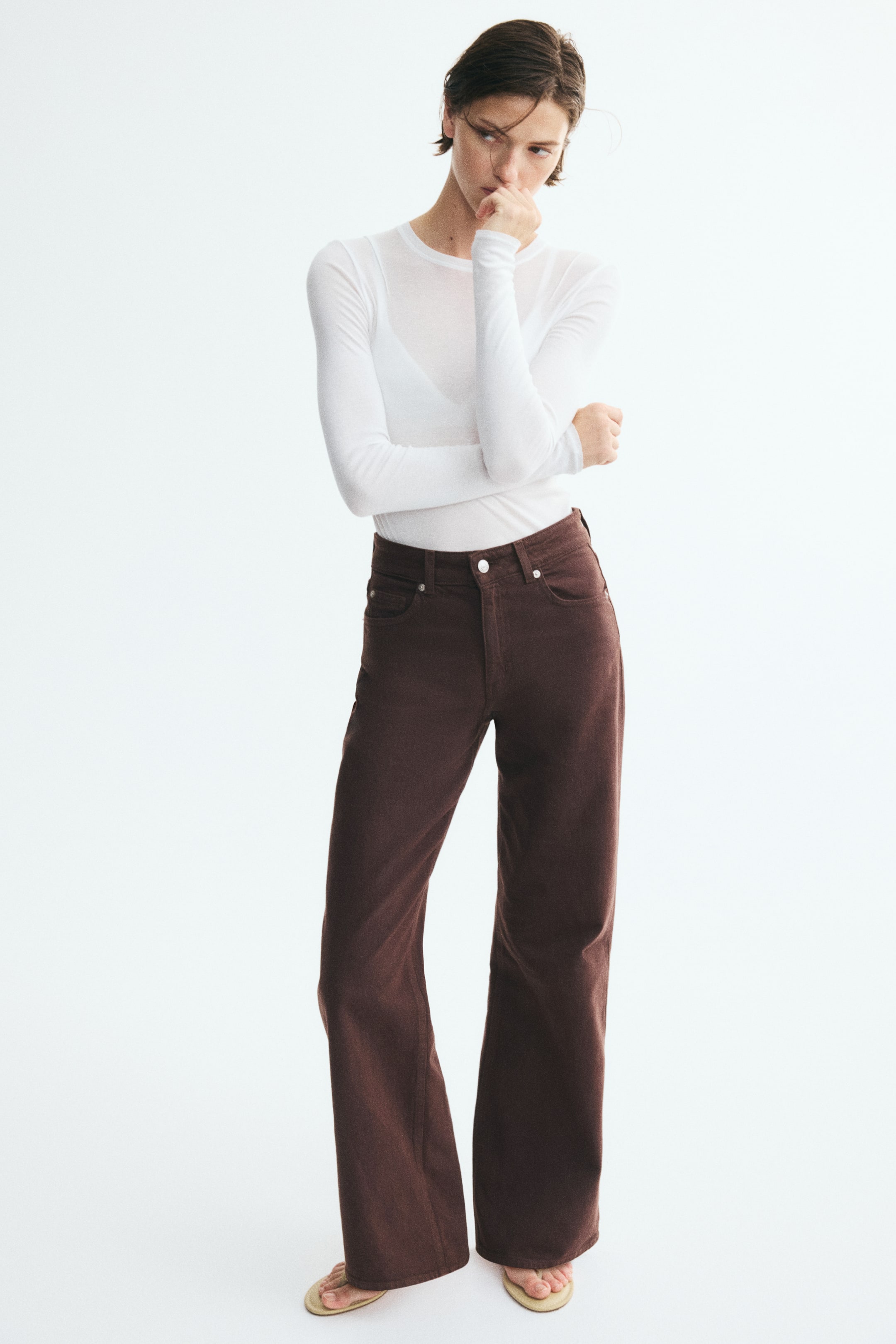 查看大圖: 寬鬆高腰牛仔褲 - 深咖啡色 - Ladies | H&M 1