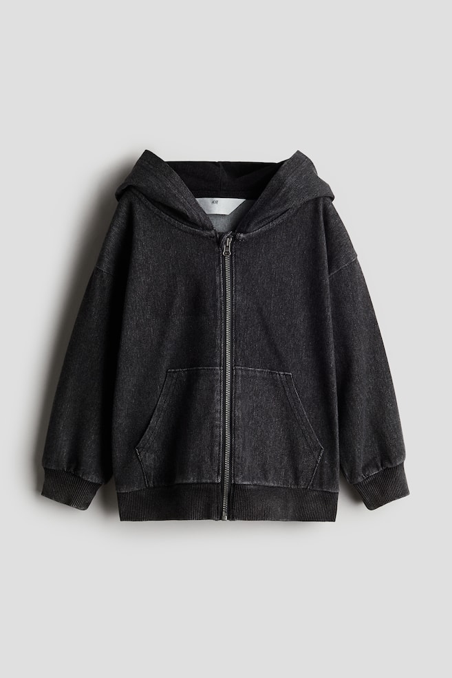 Zip-through twill hoodie - Dark grey - 1